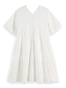 Scotch & Soda Midi-jurk van gekreukt katoen met kantdetail BCK