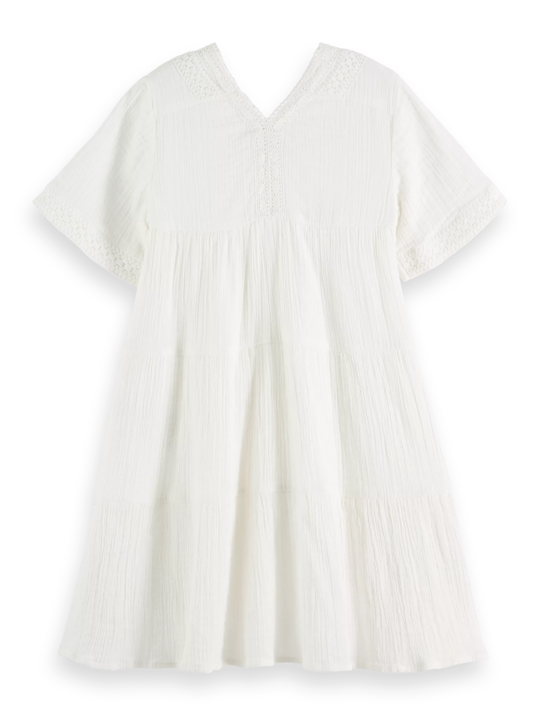 Scotch & Soda Midi-jurk van gekreukt katoen met kantdetail BCK