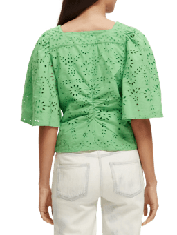 Scotch & Soda Ruched front flutter sleeve top NHD-BCK