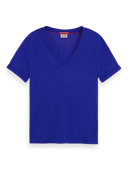 Scotch & Soda Embroidered linen-blended V-neck T-shirt MDL-CRP