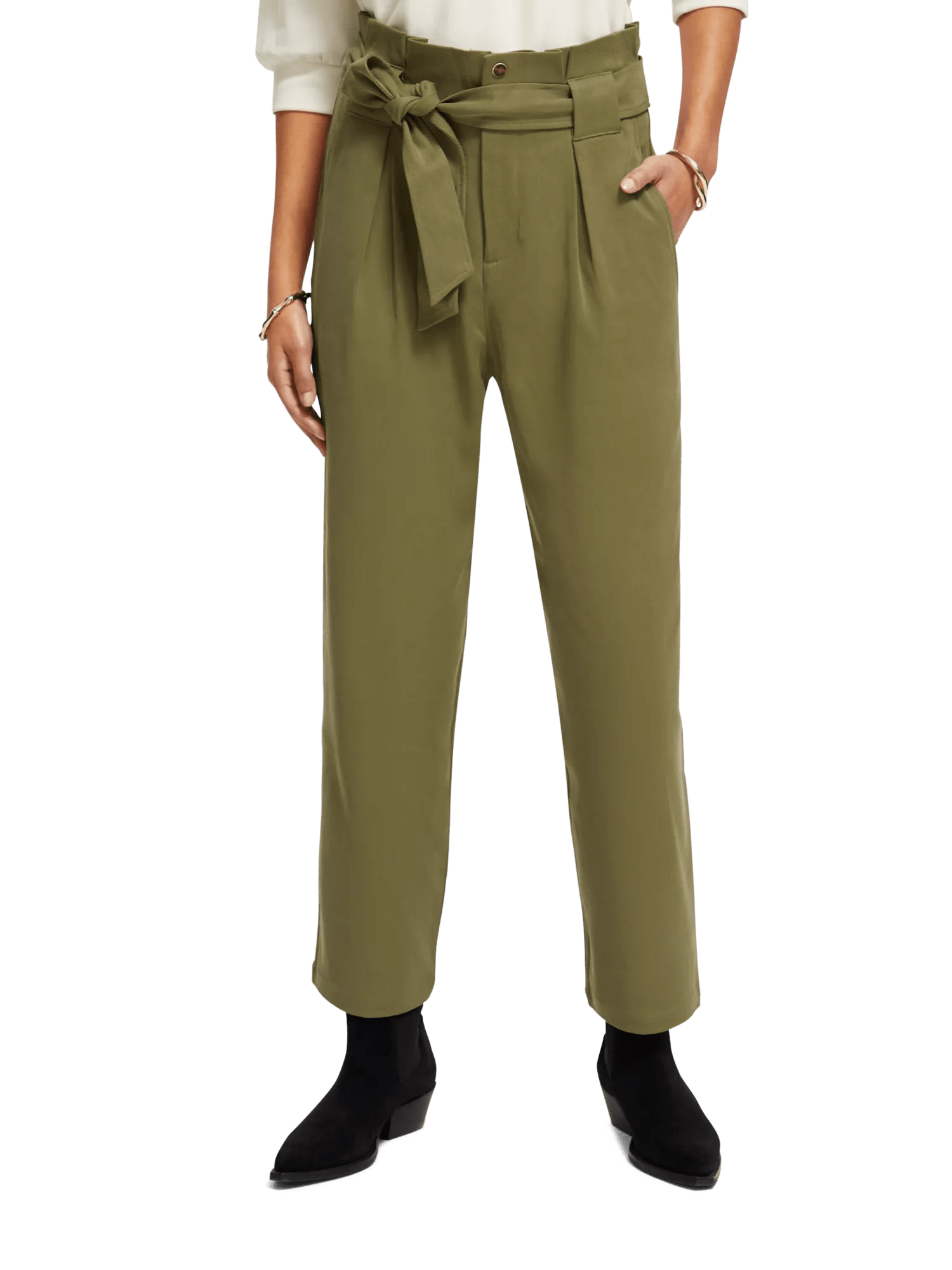 Scotch and Soda Trousers High-Rise Ankle-Length Pants With Tie At