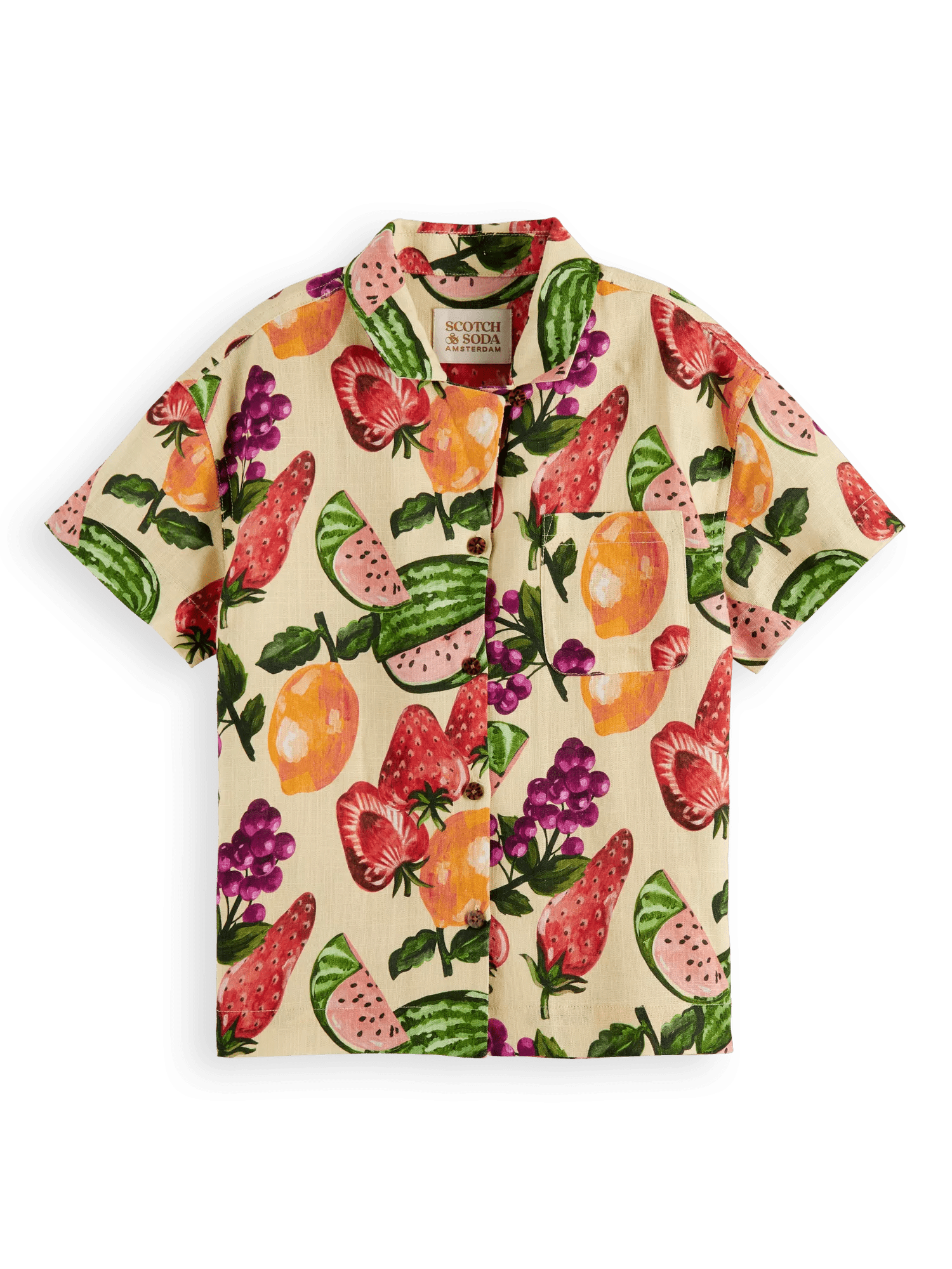 Scotch & Soda All-over printed linen-blend short-sleeved shirt FNT