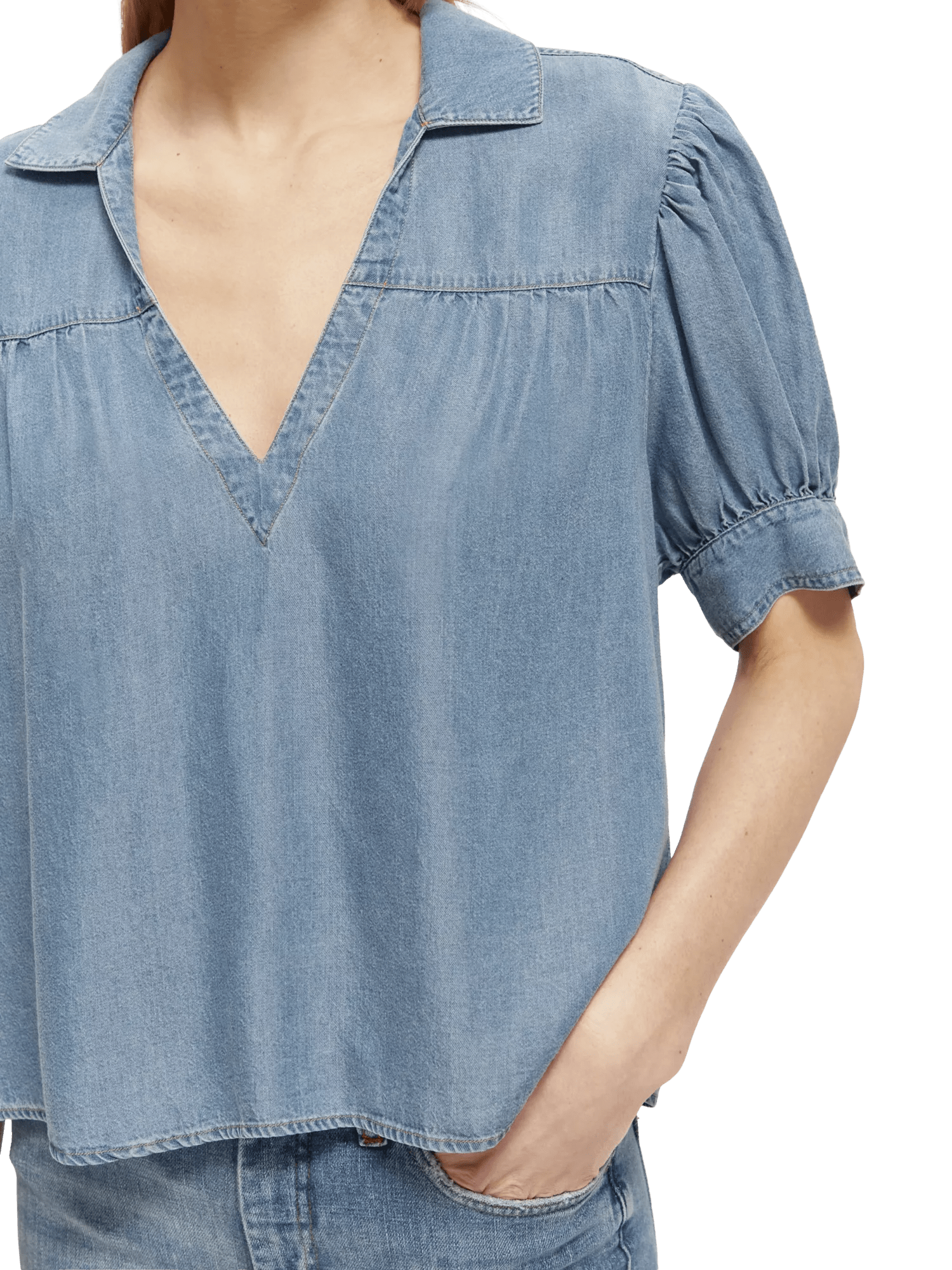 Scotch & Soda Short sleeved feminine indigo shirt NHD-DTL1