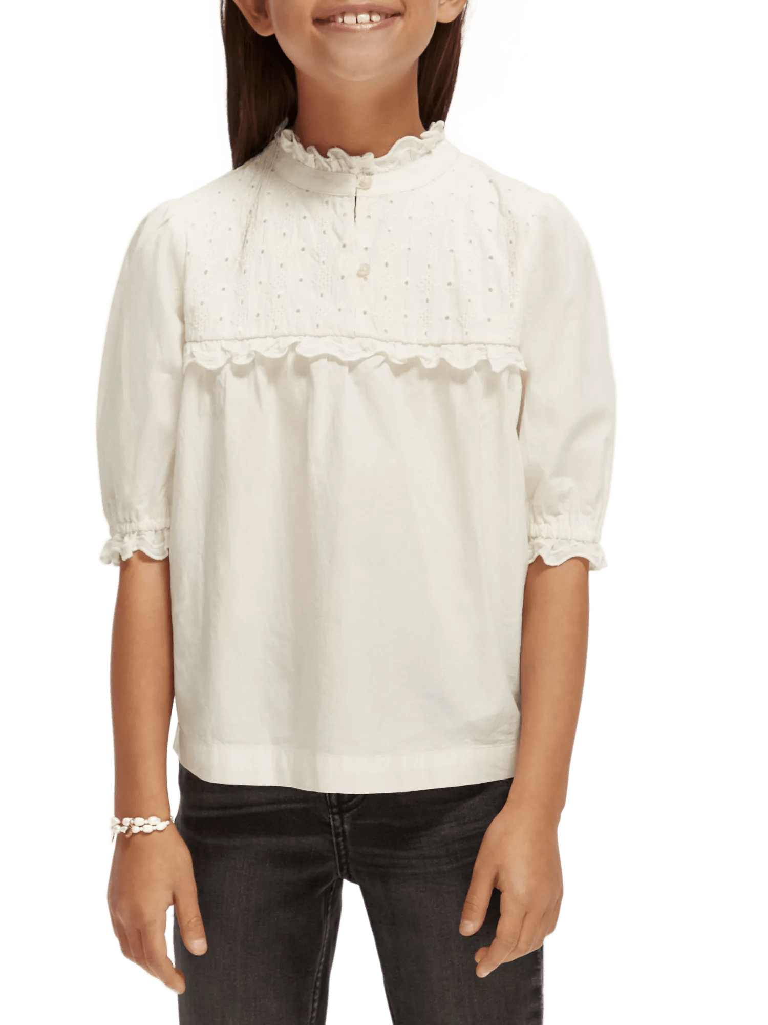 Scotch & Soda Short-sleeved broiderie anglaise top NHD-CRP
