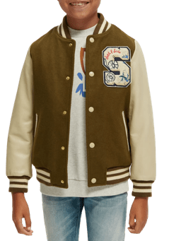 Scotch & Soda Wool college jacket with leather sleeves NHD-CRP