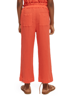 Scotch & Soda Cropped straight-leg mid-rise crinkle cotton pants NHD-BCK