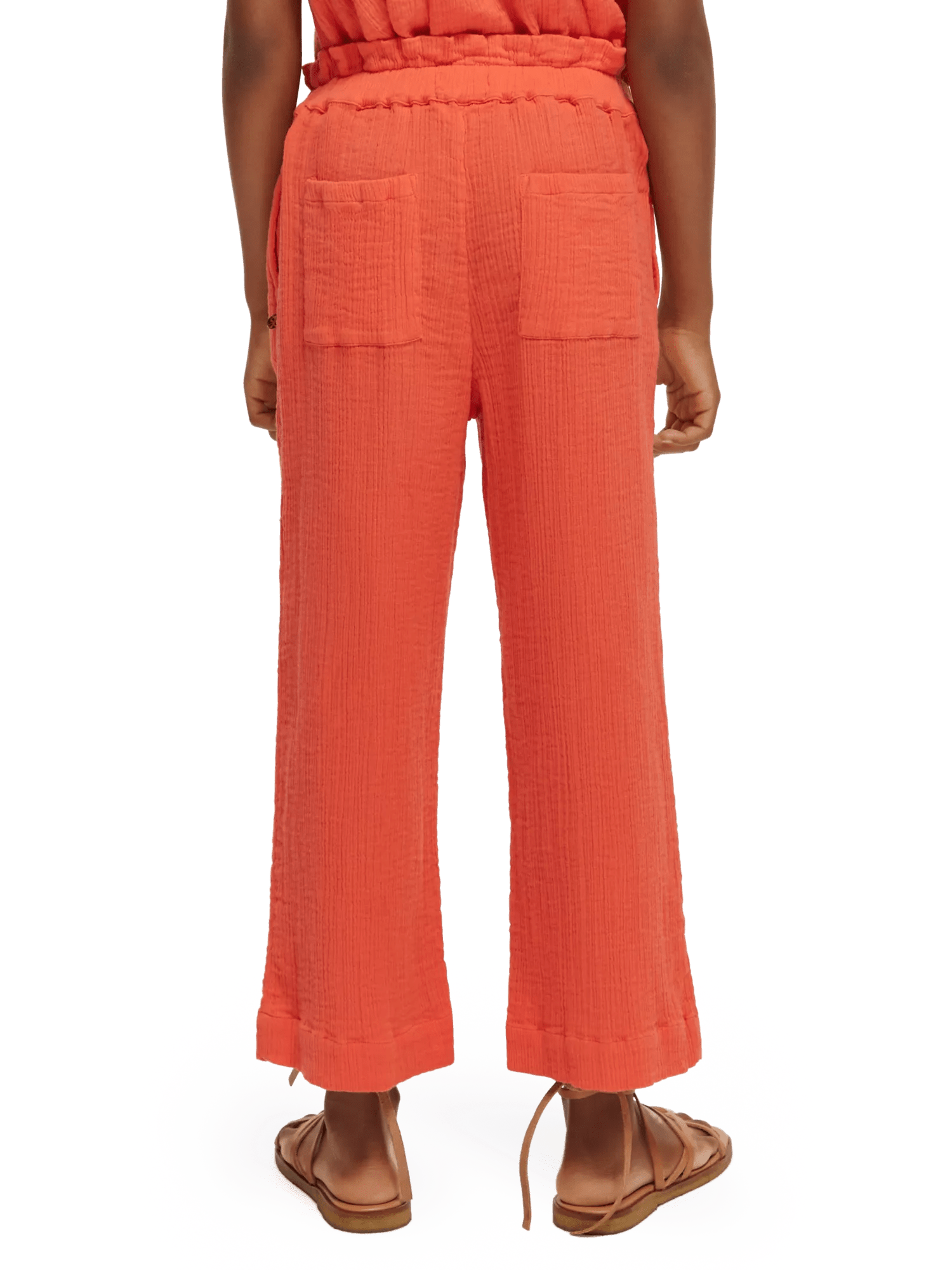 Scotch & Soda Cropped straight-leg mid-rise crinkle cotton pants NHD-BCK