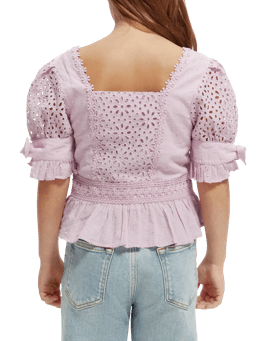 Scotch & Soda Short-sleeved broderie anglaise top NHD-BCK