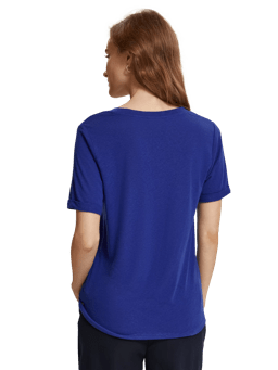 Scotch & Soda Embroidered linen-blended V-neck T-shirt MDL-BCK