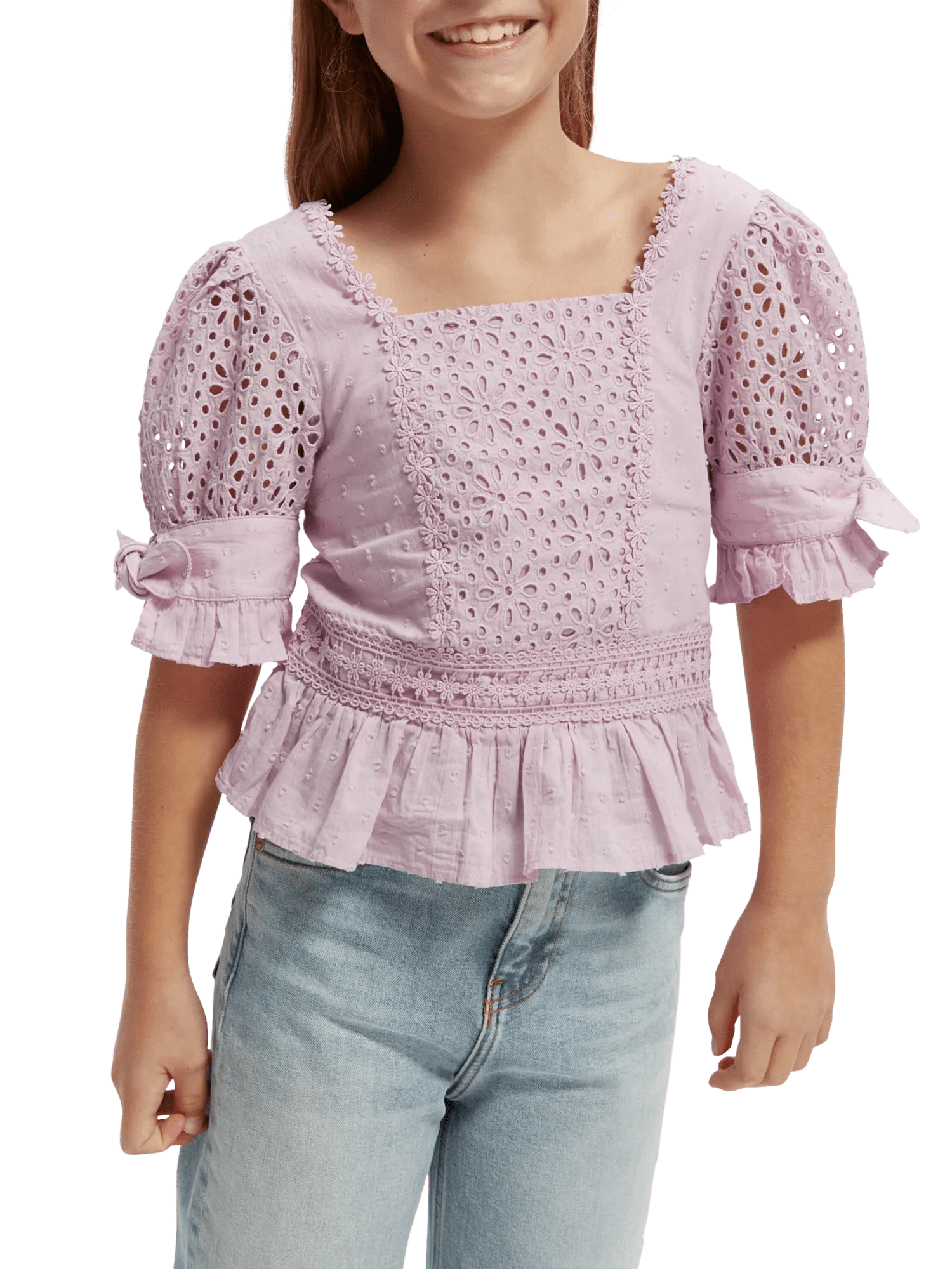 Scotch & Soda Short-sleeved broderie anglaise top NHD-CRP