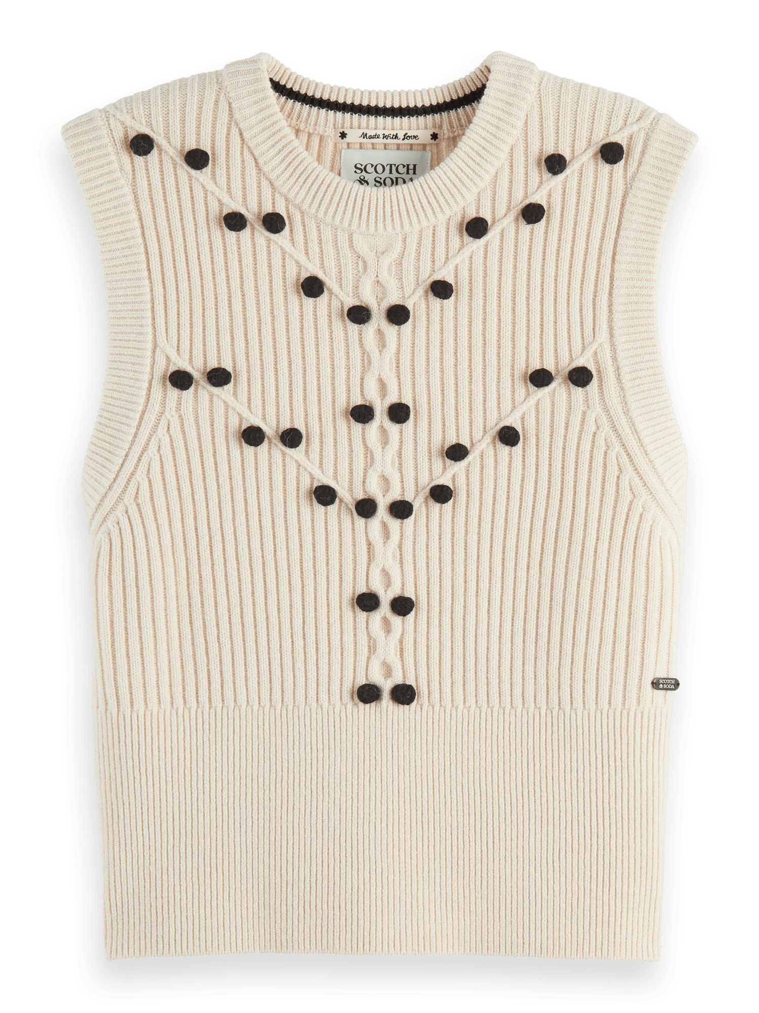 Knitted wool-blended bobble stitched vest