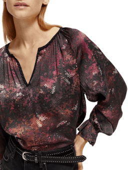 Scotch & Soda Long-sleeved printed crochet-trimmed blouse NHD-DTL1