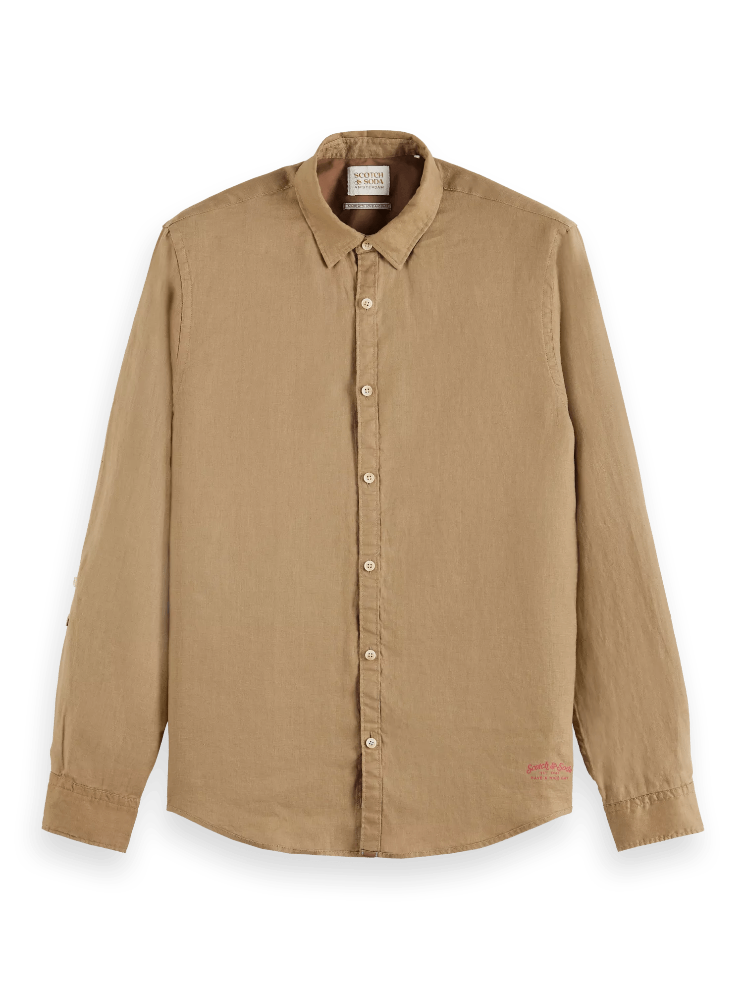 Scotch & Soda Slim-fit linnen overhemd met mouwaanpassingen DTL1