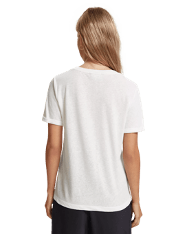 Scotch & Soda Embroidered linen-blended V-neck T-shirt MDL-BCK