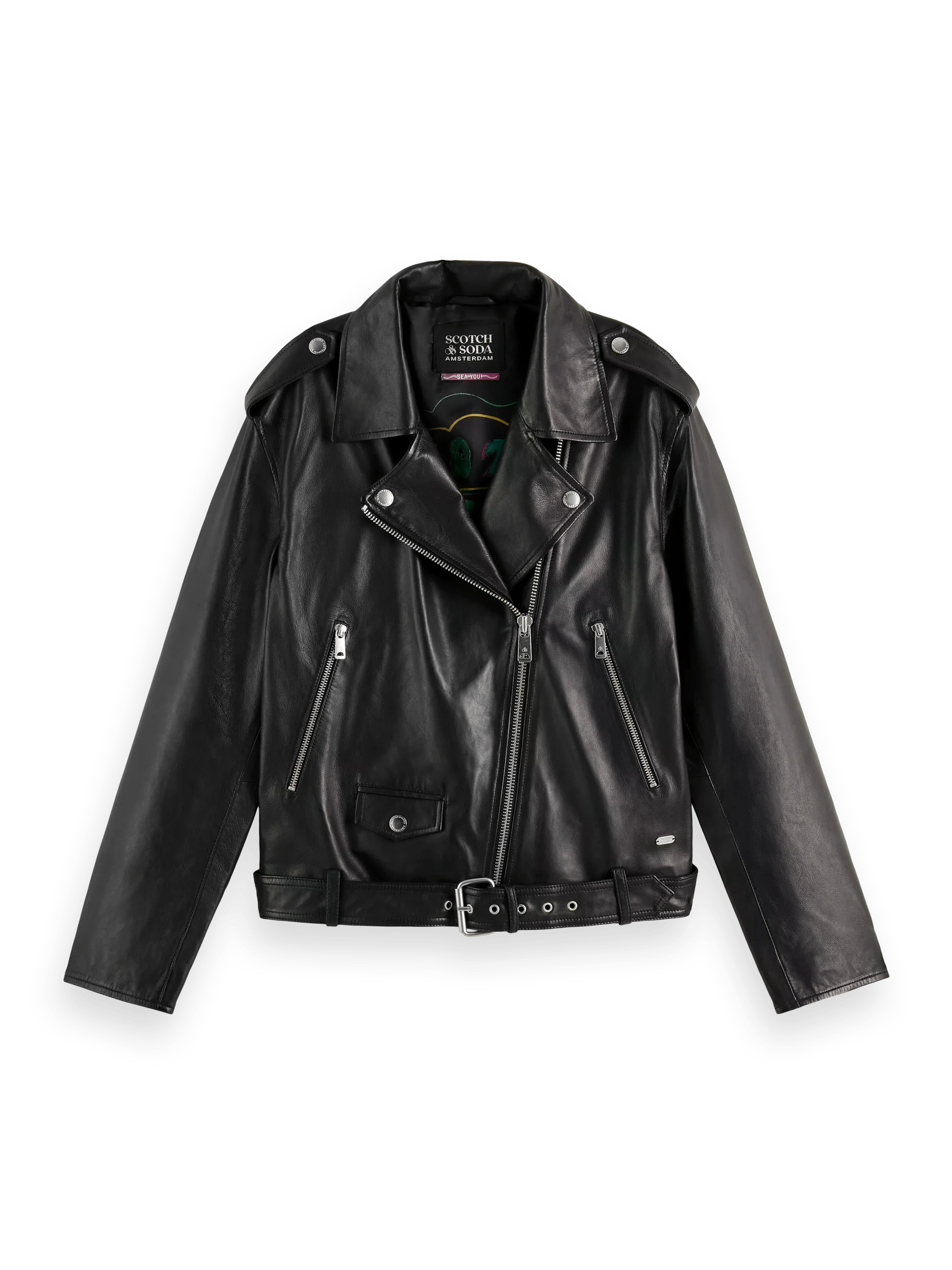 Scotch & Soda Oversized leather biker jacket FNT