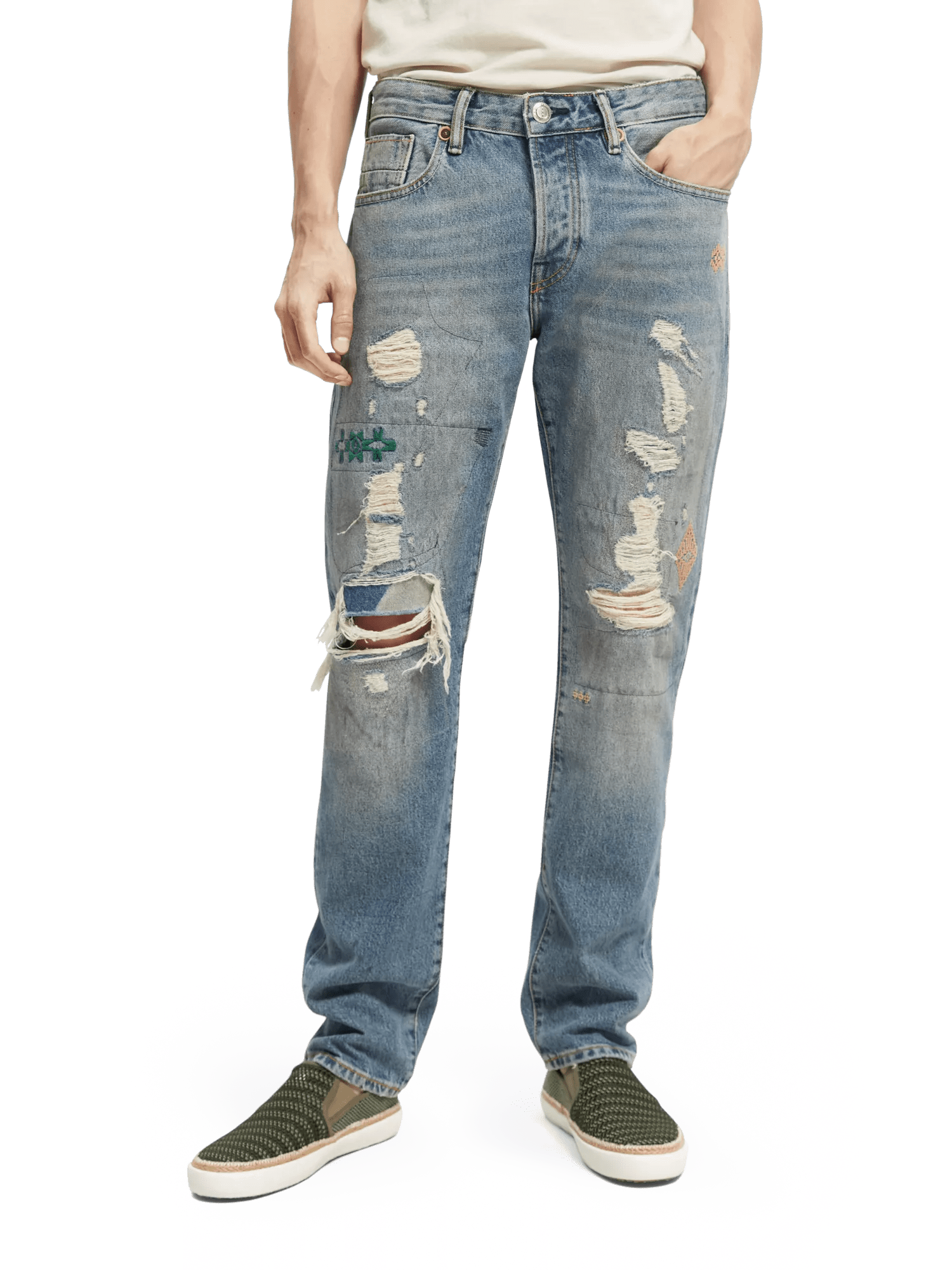 Scotch & Soda Ralston Regular Slim Fit Jeans aus hochwertigem Bio-Material – Space Race NHD-CRP