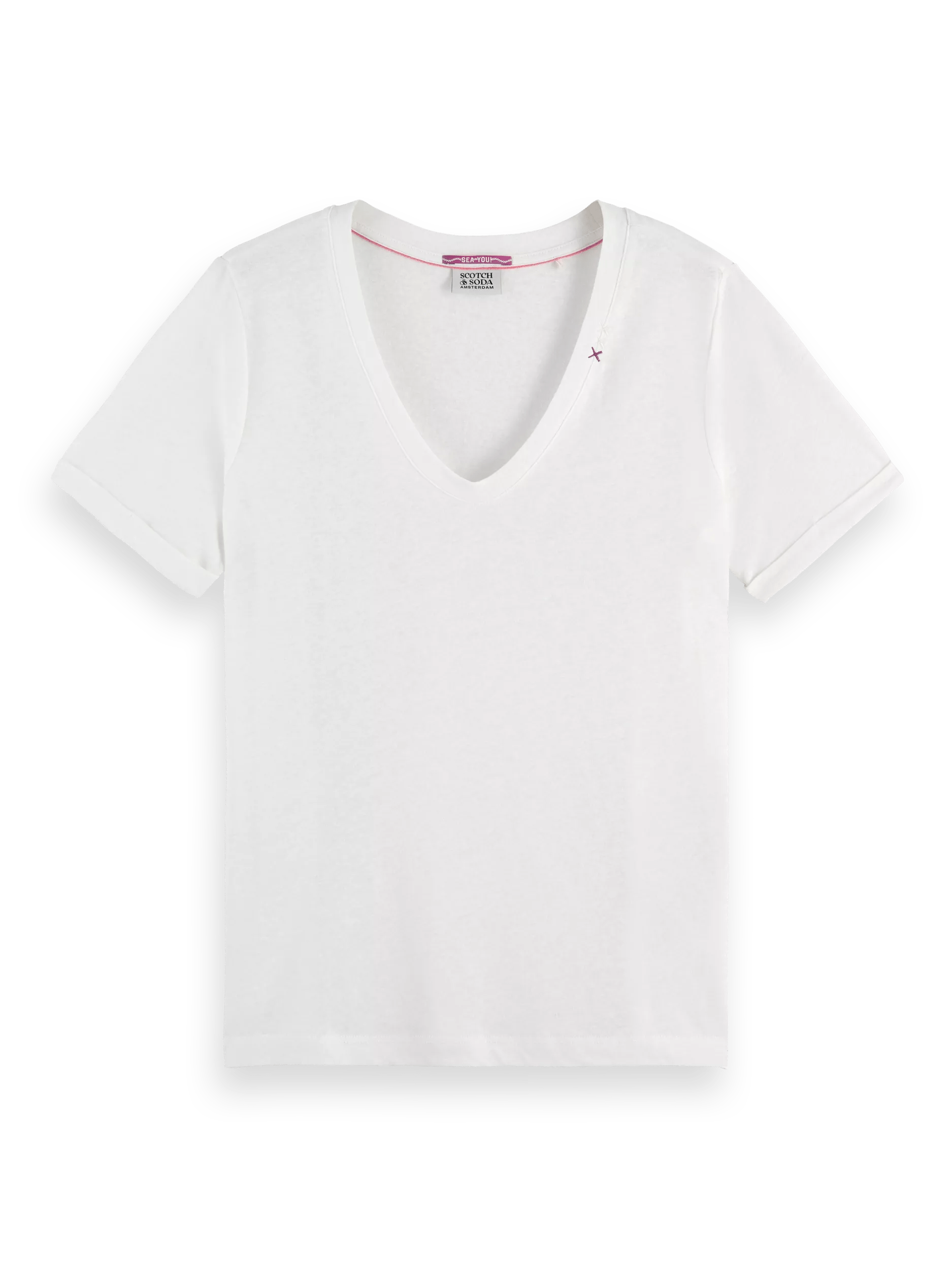 Scotch & Soda Geborduurd T-shirt met V-hals van linnenmix FNT