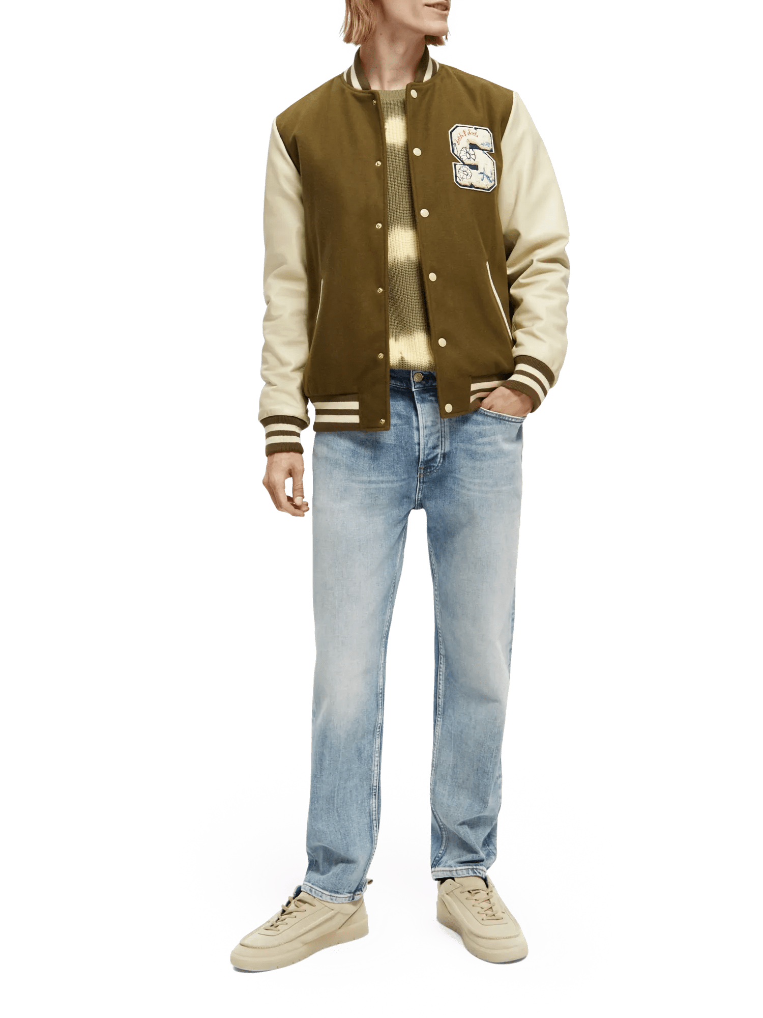 Scotch & Soda Wool college jacket with leather sleeves NHD-FNT
