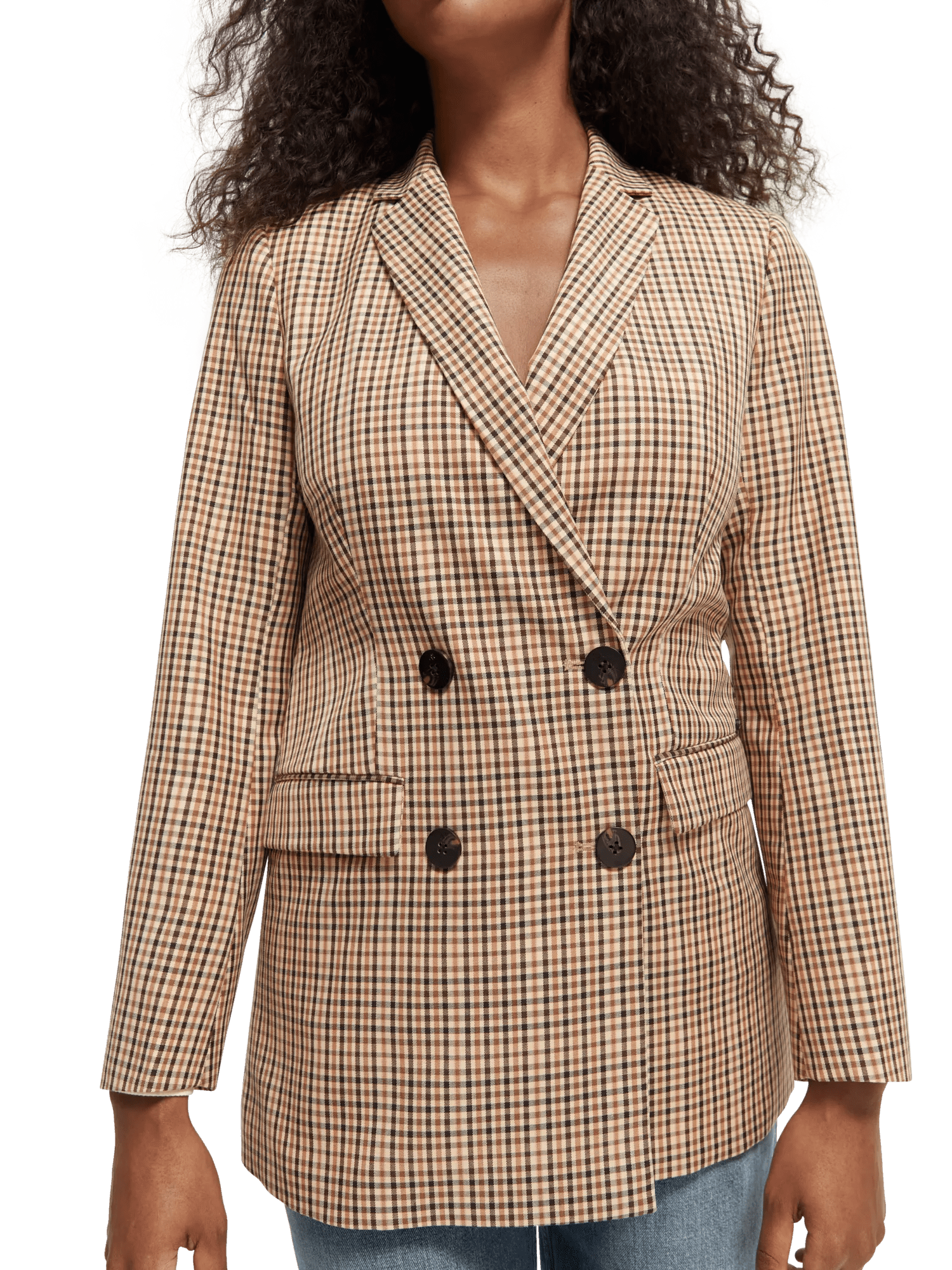 Brown Houndstooth Double Breasted Blazer