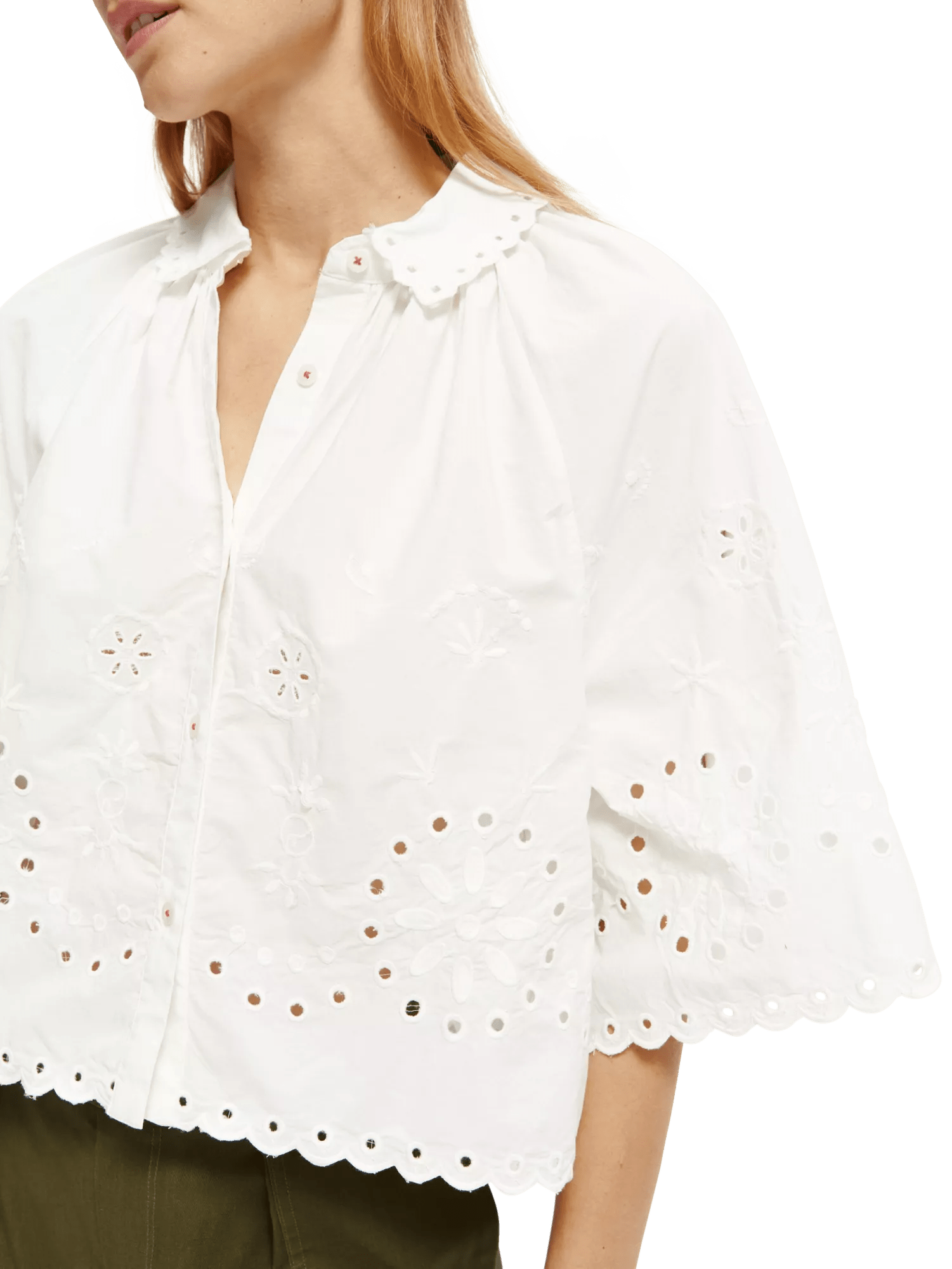 Scotch & Soda Crop shirt with broderie anglaise in Organic Cotton NHD-DTL1