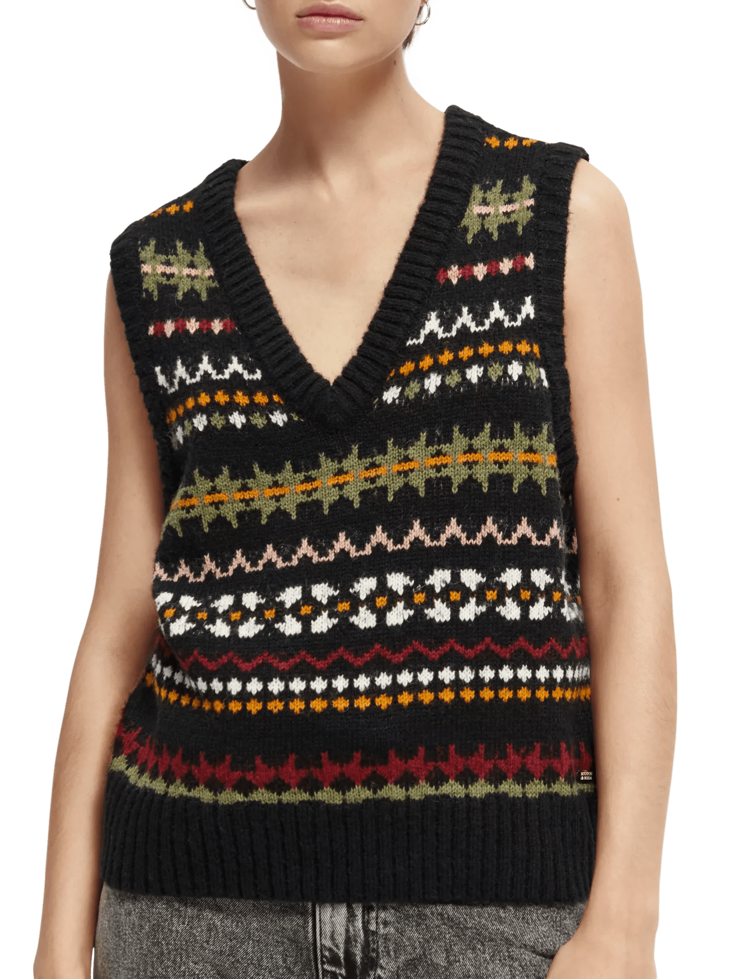 Relaxed fit Fair isle knit V-neck vest