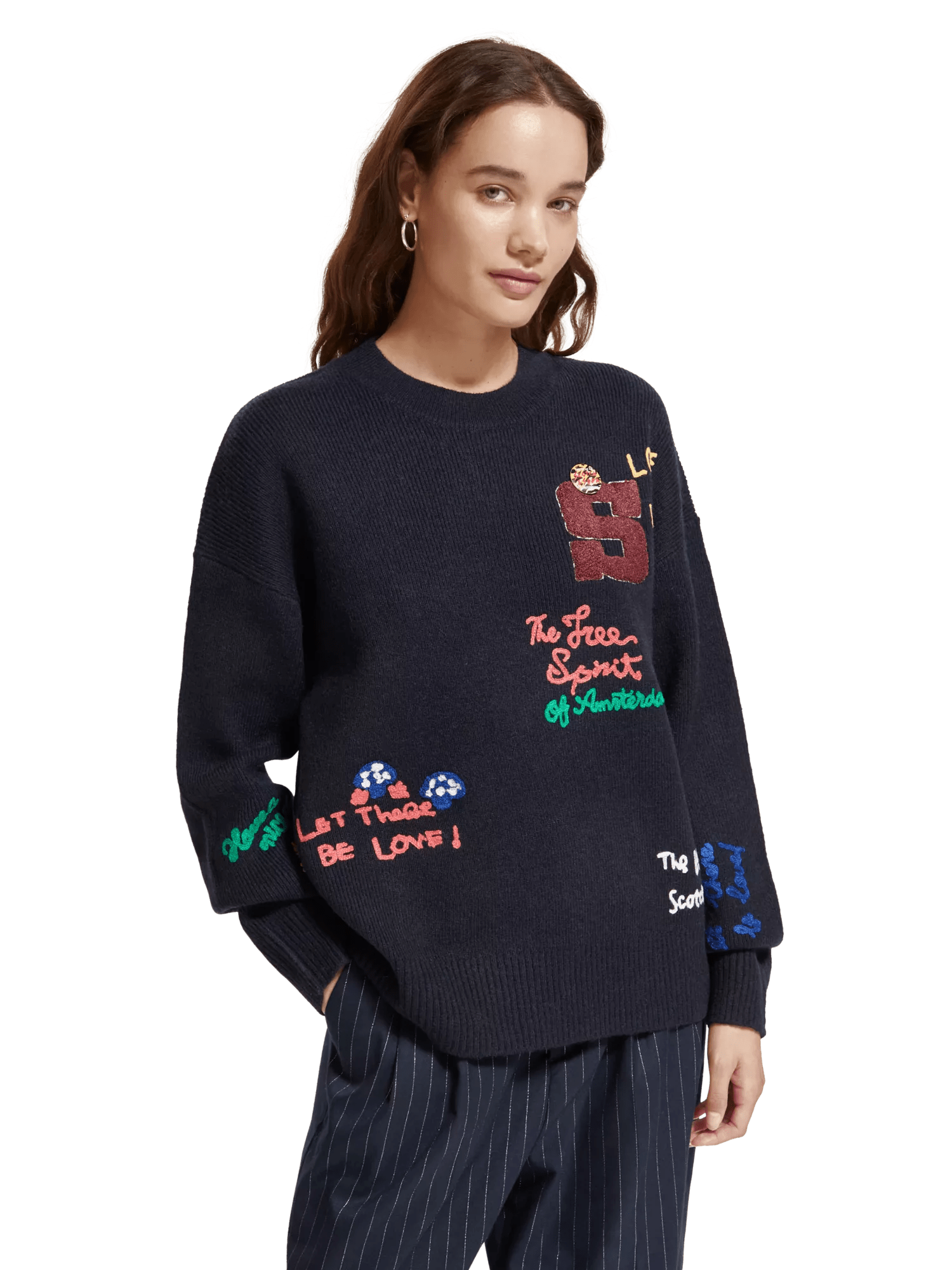 Scotch & Soda Embroidered varsity crewneck sweater MDL-CRP