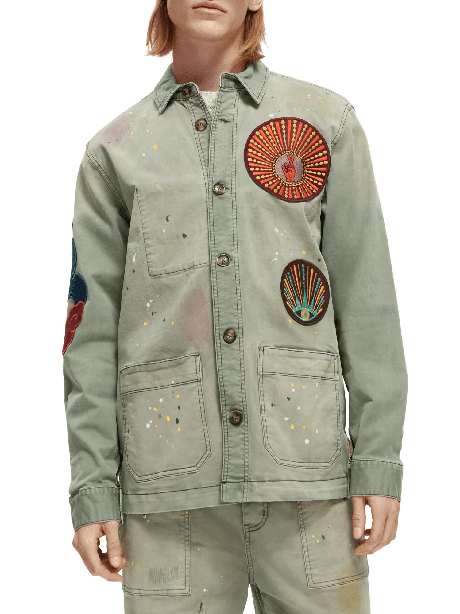 Scotch & Soda Worker jacket with special washing and badges NHD-CRP