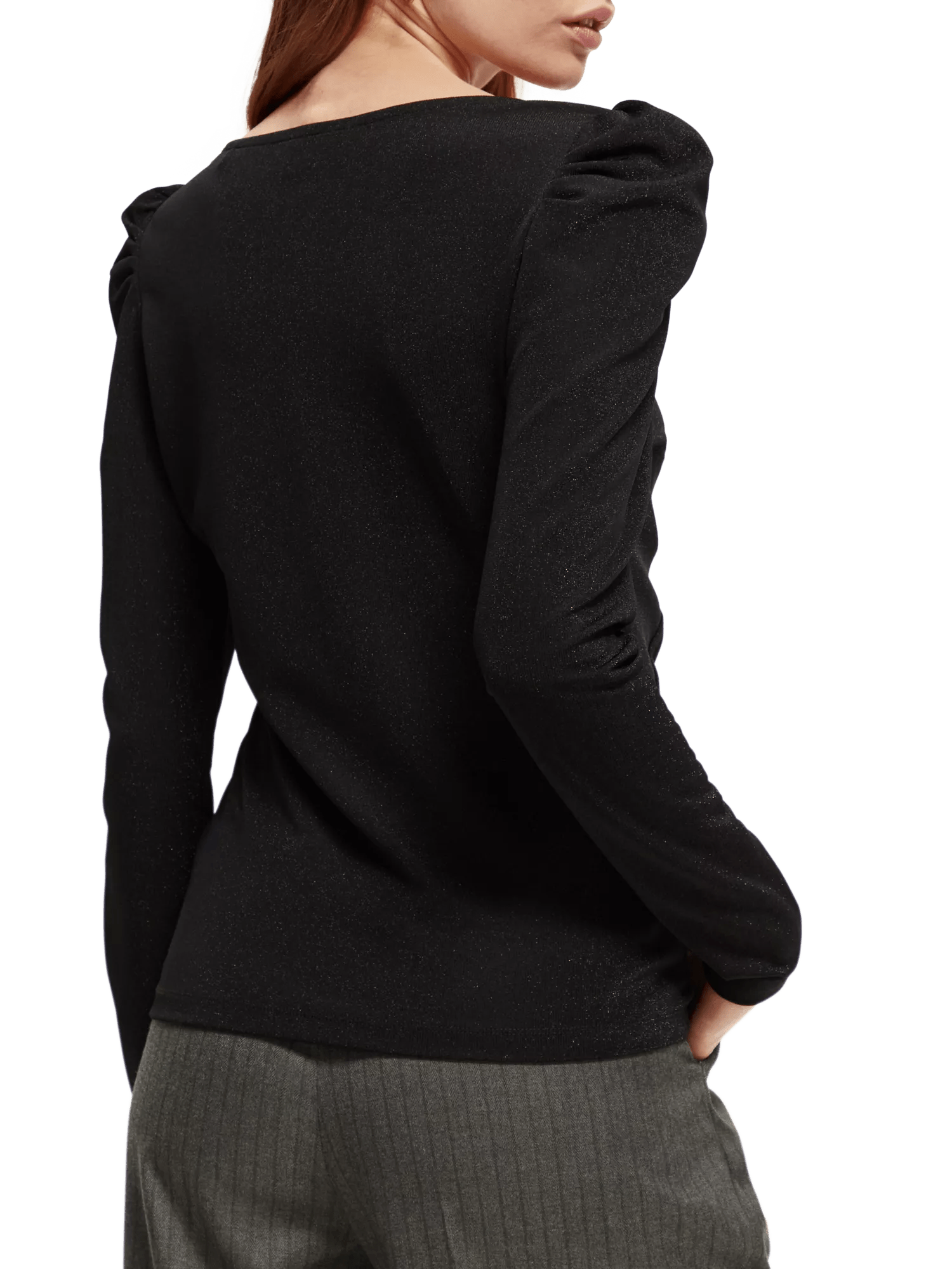 Twisted long-sleeved V-neck top
