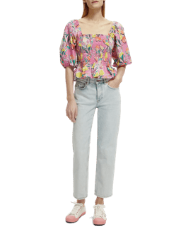 Scotch & Soda Cotton In Conversion smocked puff sleeve top NHD-FNT