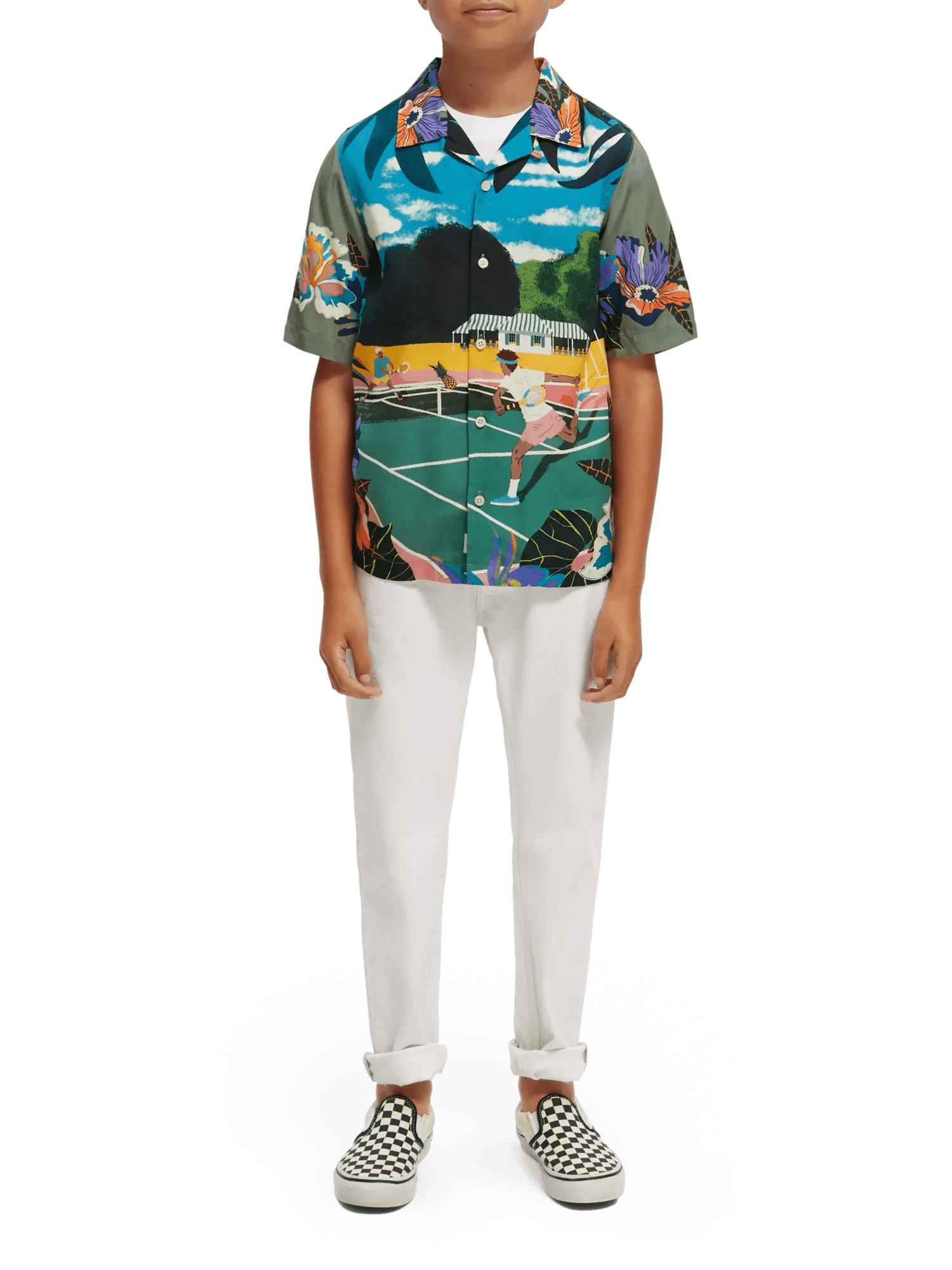 Scotch & Soda Tennis placement print short-sleeved  Tencel shirt NHD-FNT