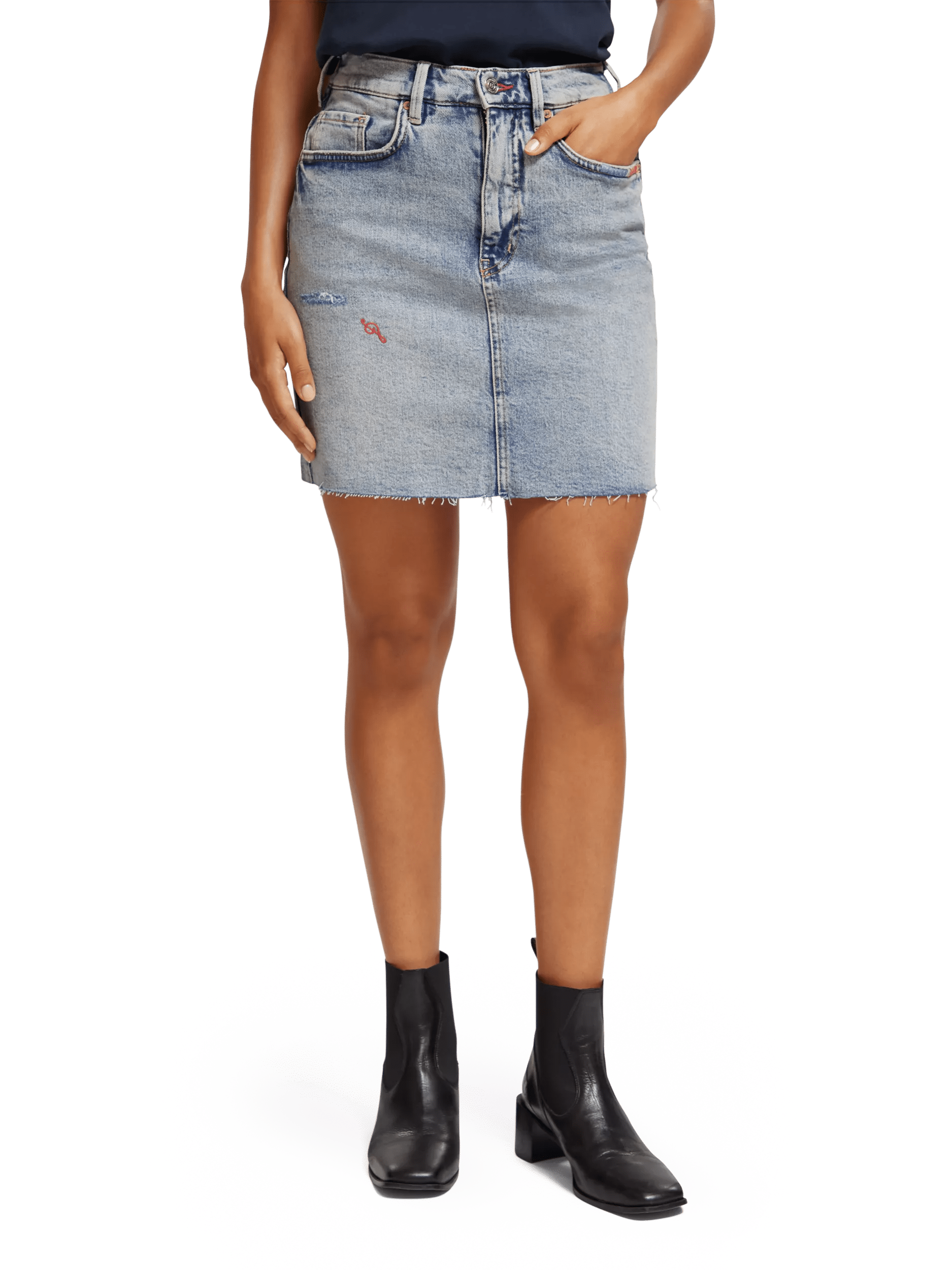 Embroidered denim mini skirt
