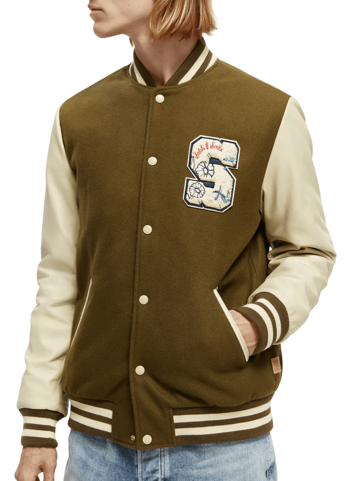 Scotch & Soda Wool college jacket with leather sleeves NHD-DTL1