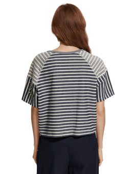 Scotch & Soda Striped boxy sweatshirt with lace-up detail MDL-BCK