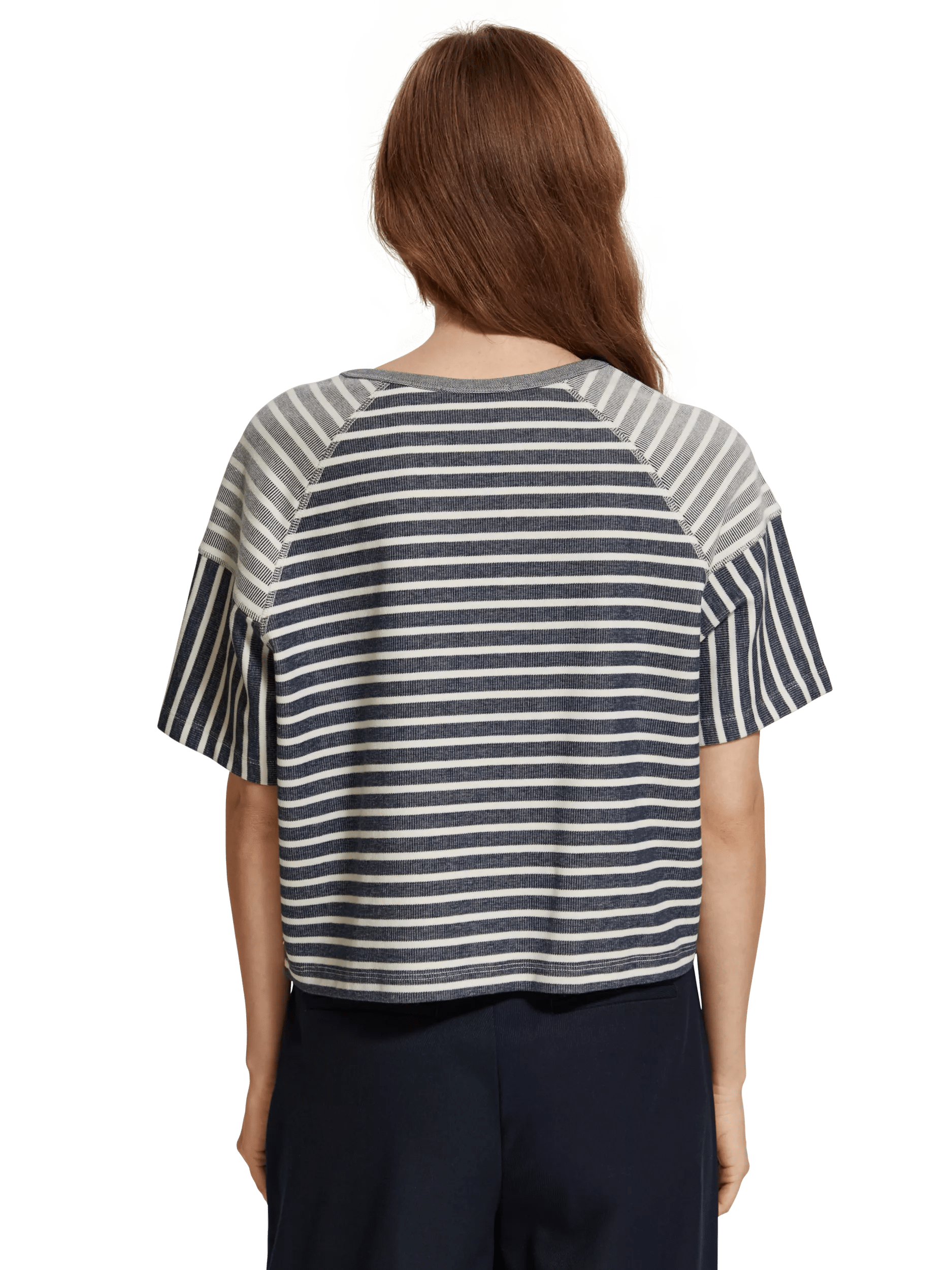 Striped boxy sweatshirt with lace-up detail