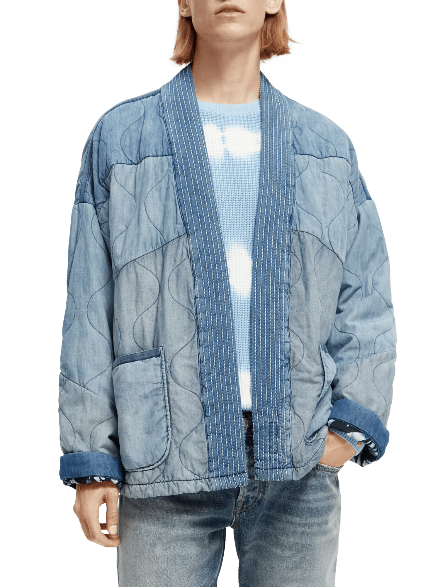 Scotch & Soda Lightweight quilted denim kimono jacket NHD-CRP