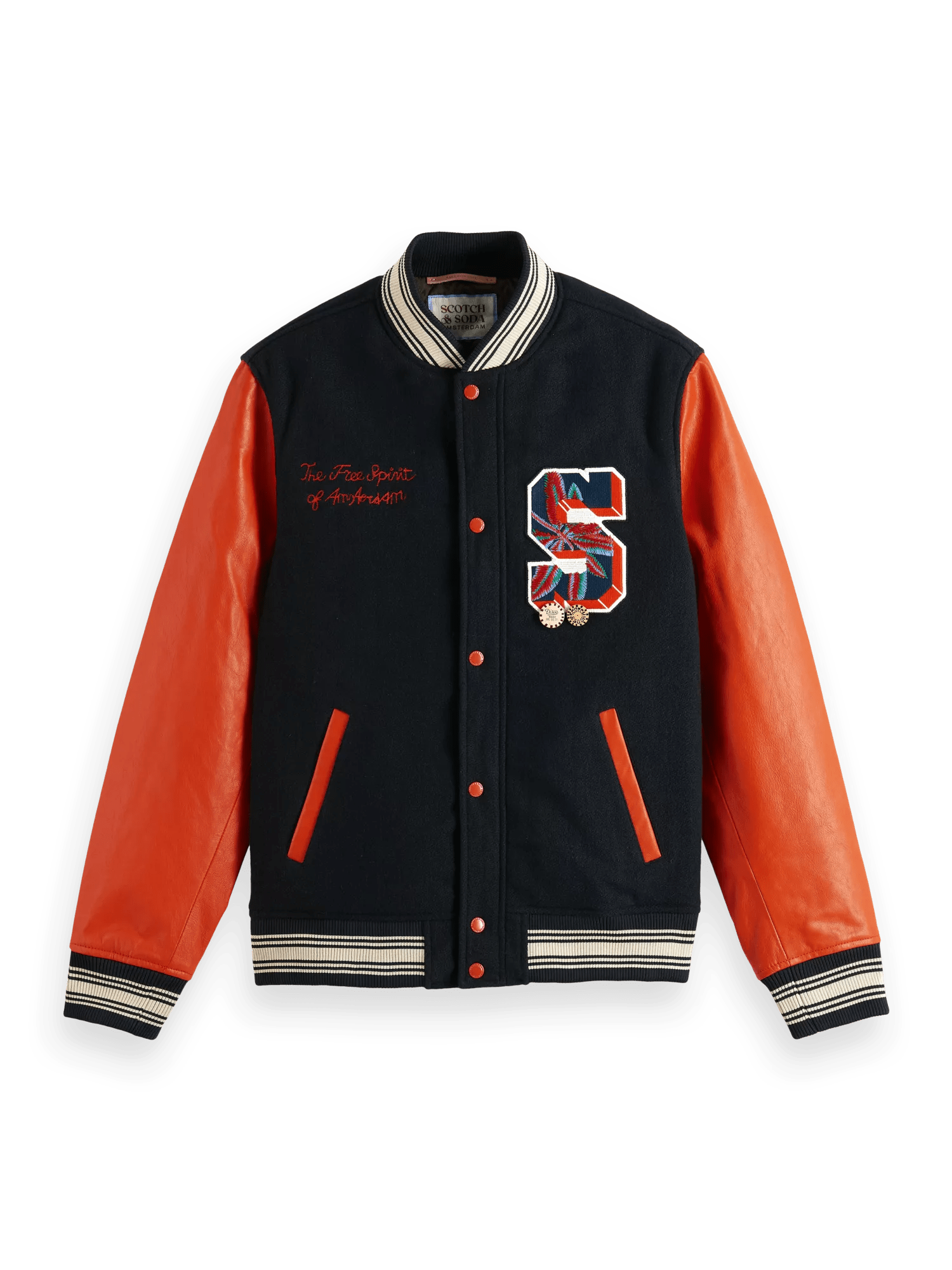 Leather varsity bomber jacket