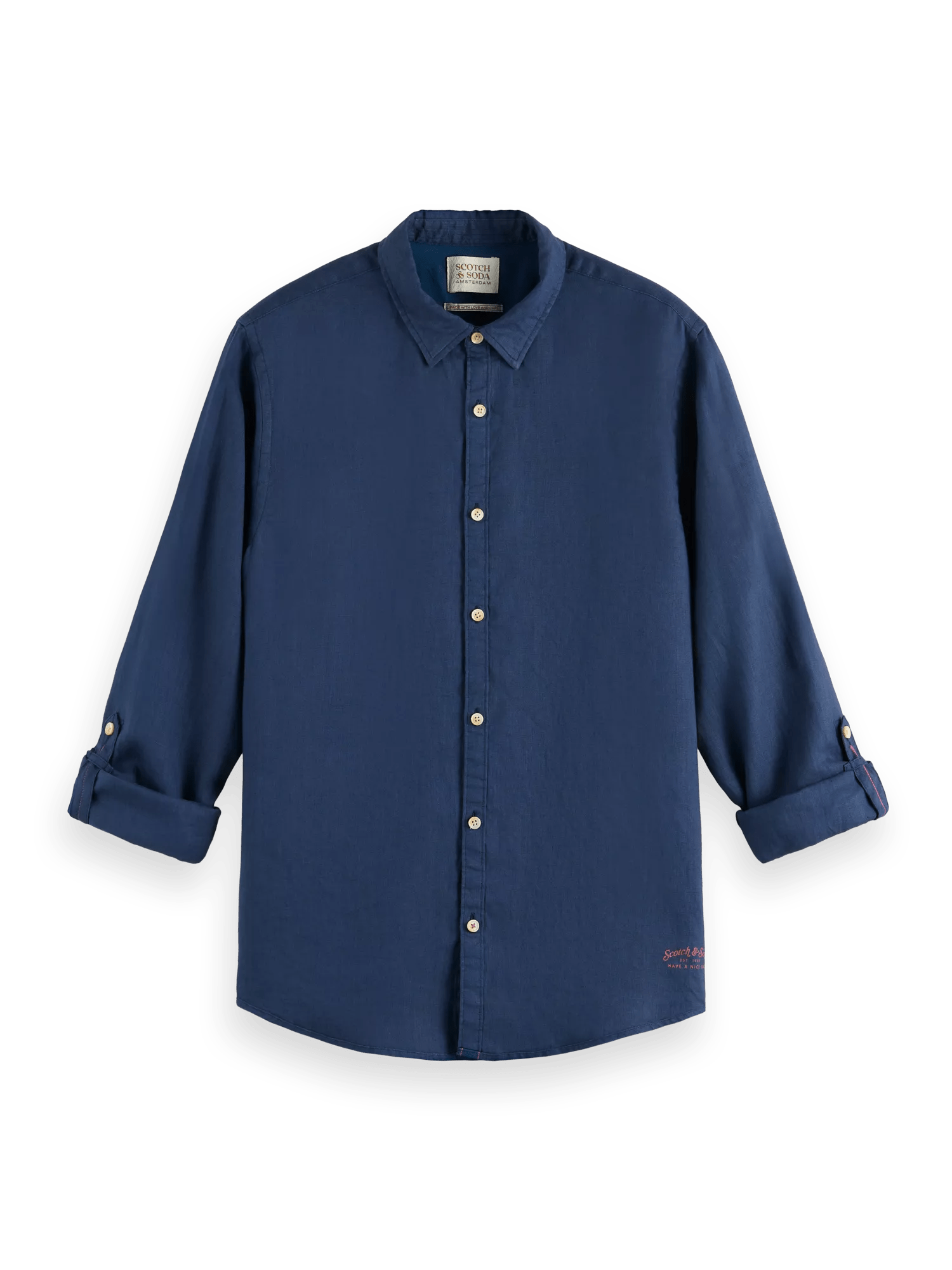 Scotch & Soda Slim-fit linnen overhemd met mouwaanpassingen FNT