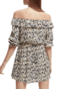 Scotch & Soda Off-shoulder jurk met ruches en gesmokte details NHD-BCK
