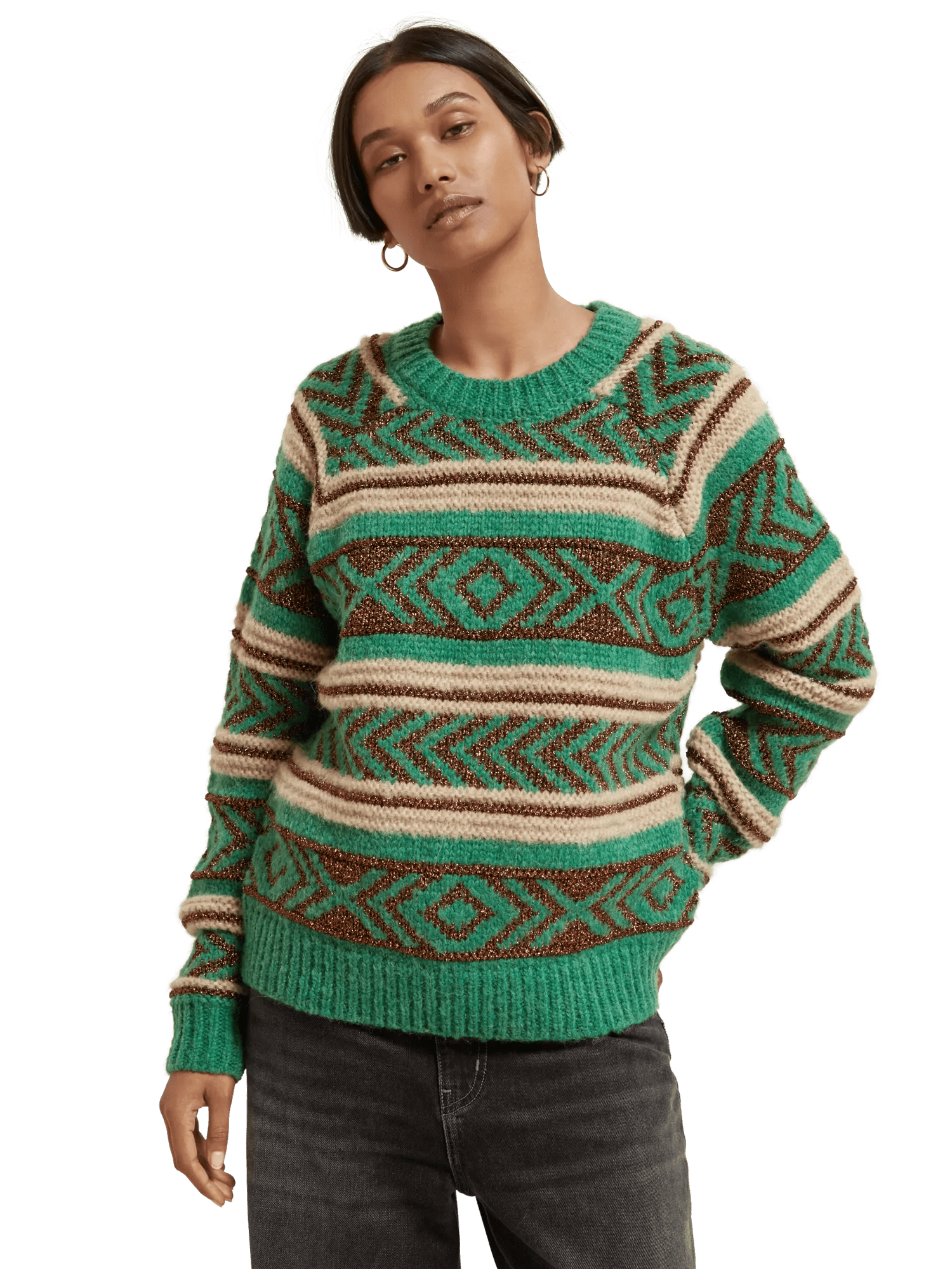 Metallic fair isle sweater