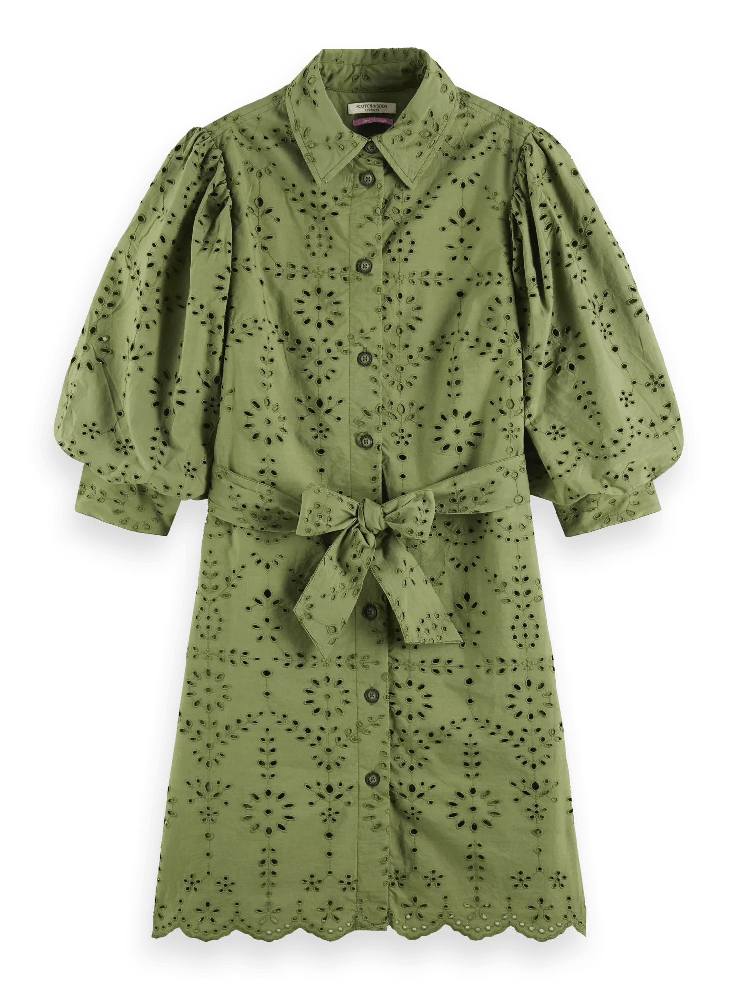 Scotch & Soda Puff sleeve embroidered organic Cotton shirt dress FNT