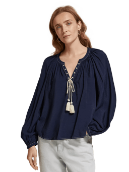 Scotch & Soda V-neck balloon-sleeved blouse MDL-CRP