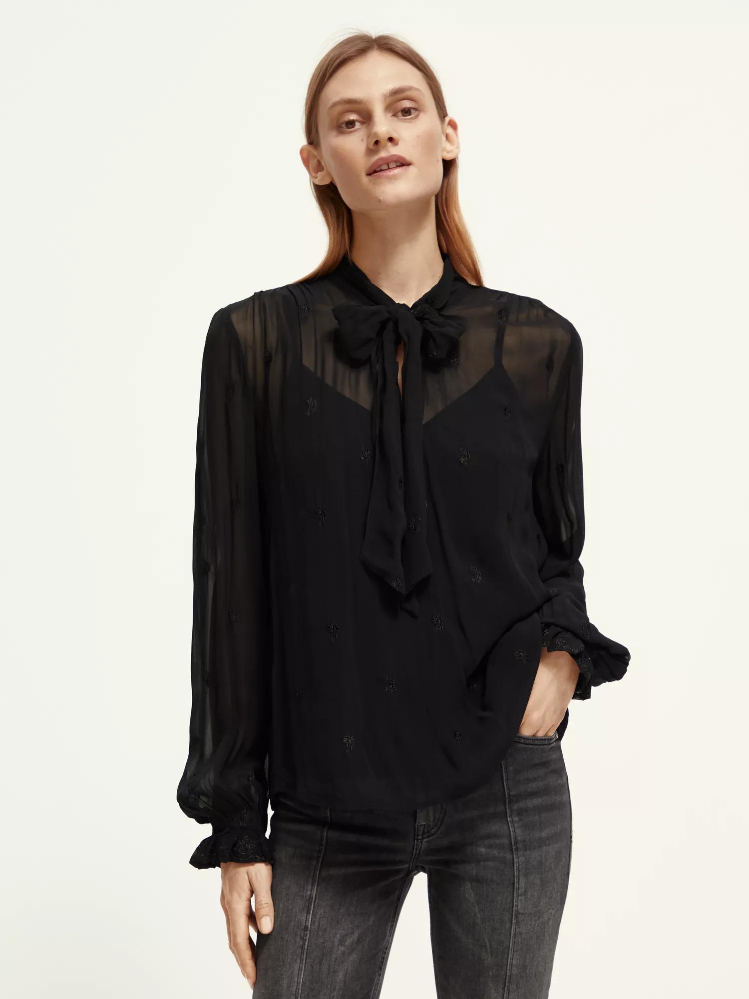Scotch & Soda Embroidered neck-tie blouse MDL-CRP