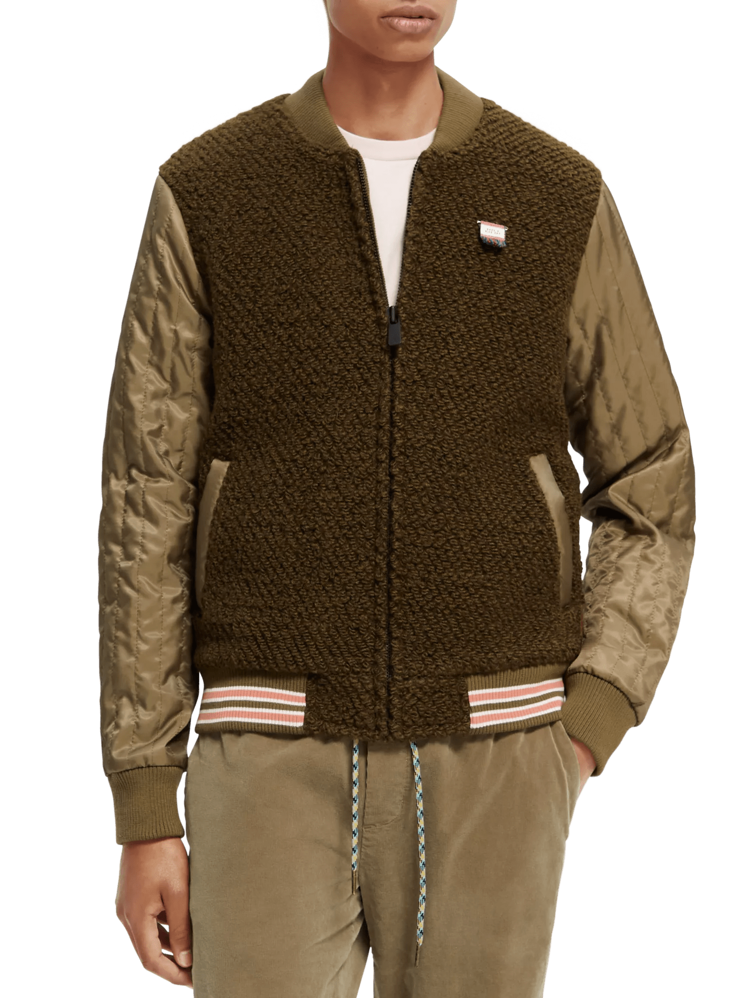 Scotch & Soda Boucle bomber jacket with contrast sleeves NHD-CRP
