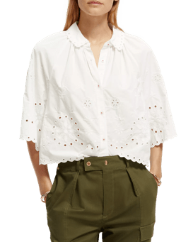 Scotch & Soda Crop shirt with broderie anglaise in Organic Cotton NHD-CRP