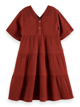Scotch & Soda Midi-jurk van gekreukt katoen met kantdetail FNT