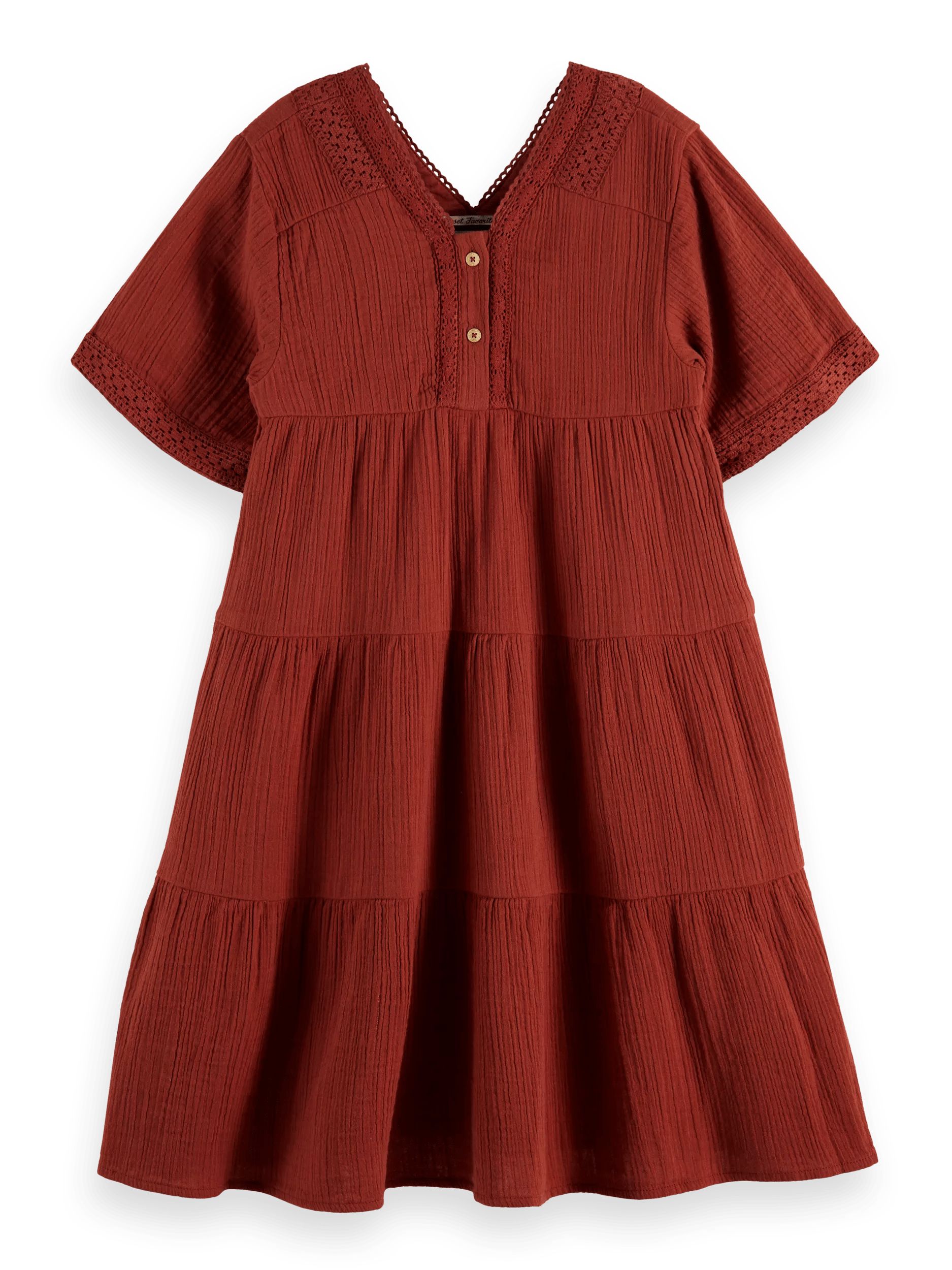 Scotch & Soda Midi-jurk van gekreukt katoen met kantdetail FNT