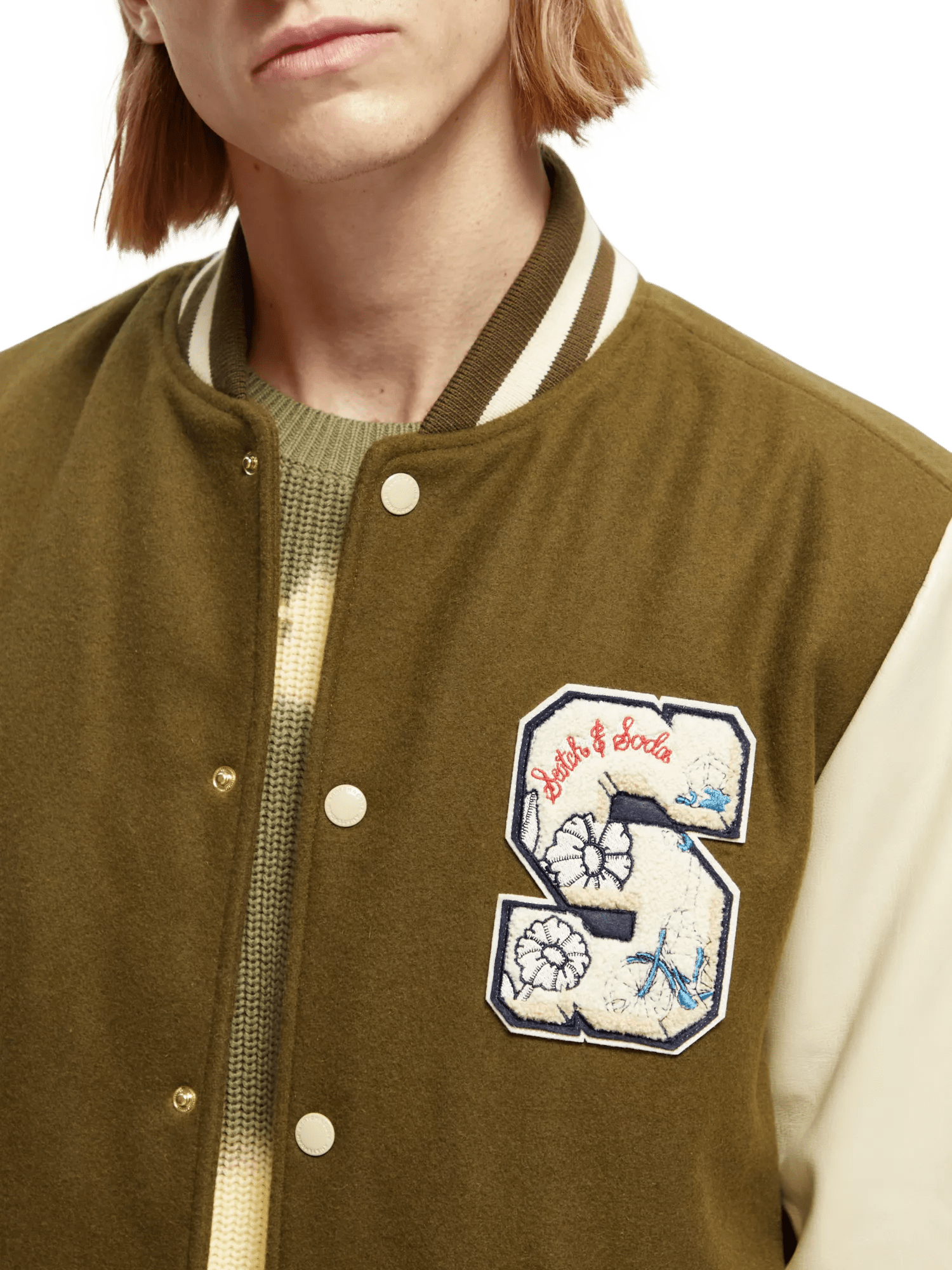 Scotch & Soda Wool college jacket with leather sleeves NHD-DTL2