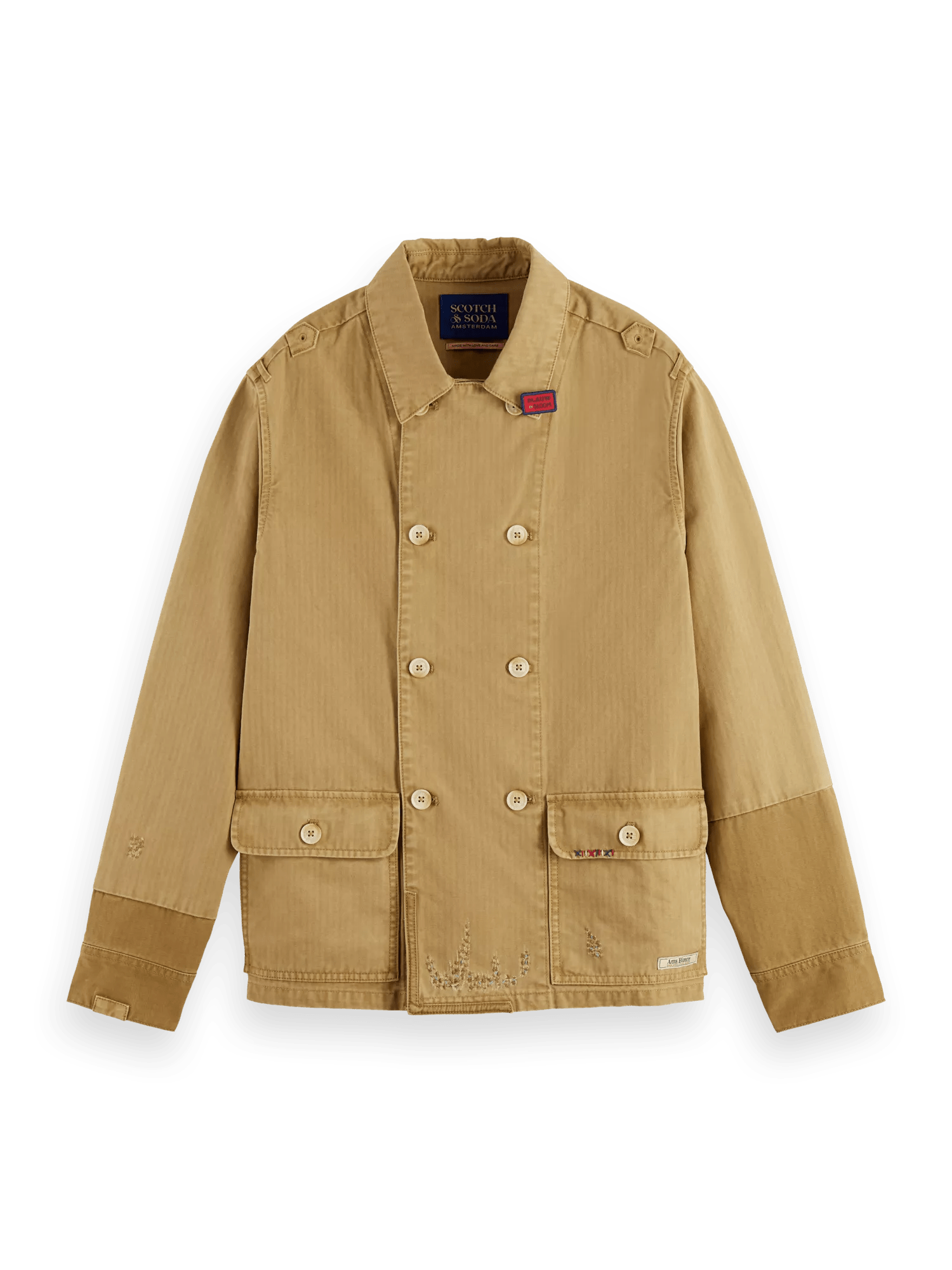 Scotch & Soda Washed herringbone double breasted denim workwear jacket FNT