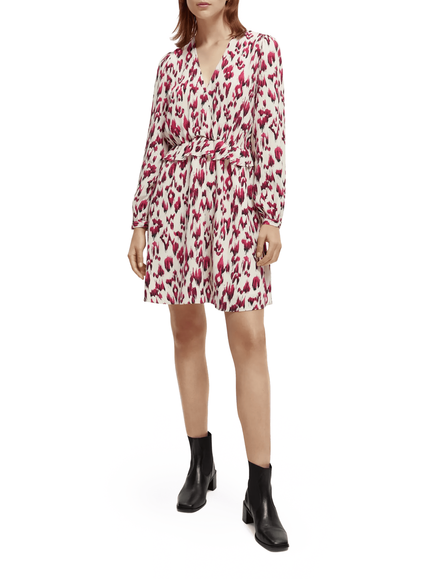 Scotch & Soda Long-sleeved printed V-neck mini dress NHD-FNT