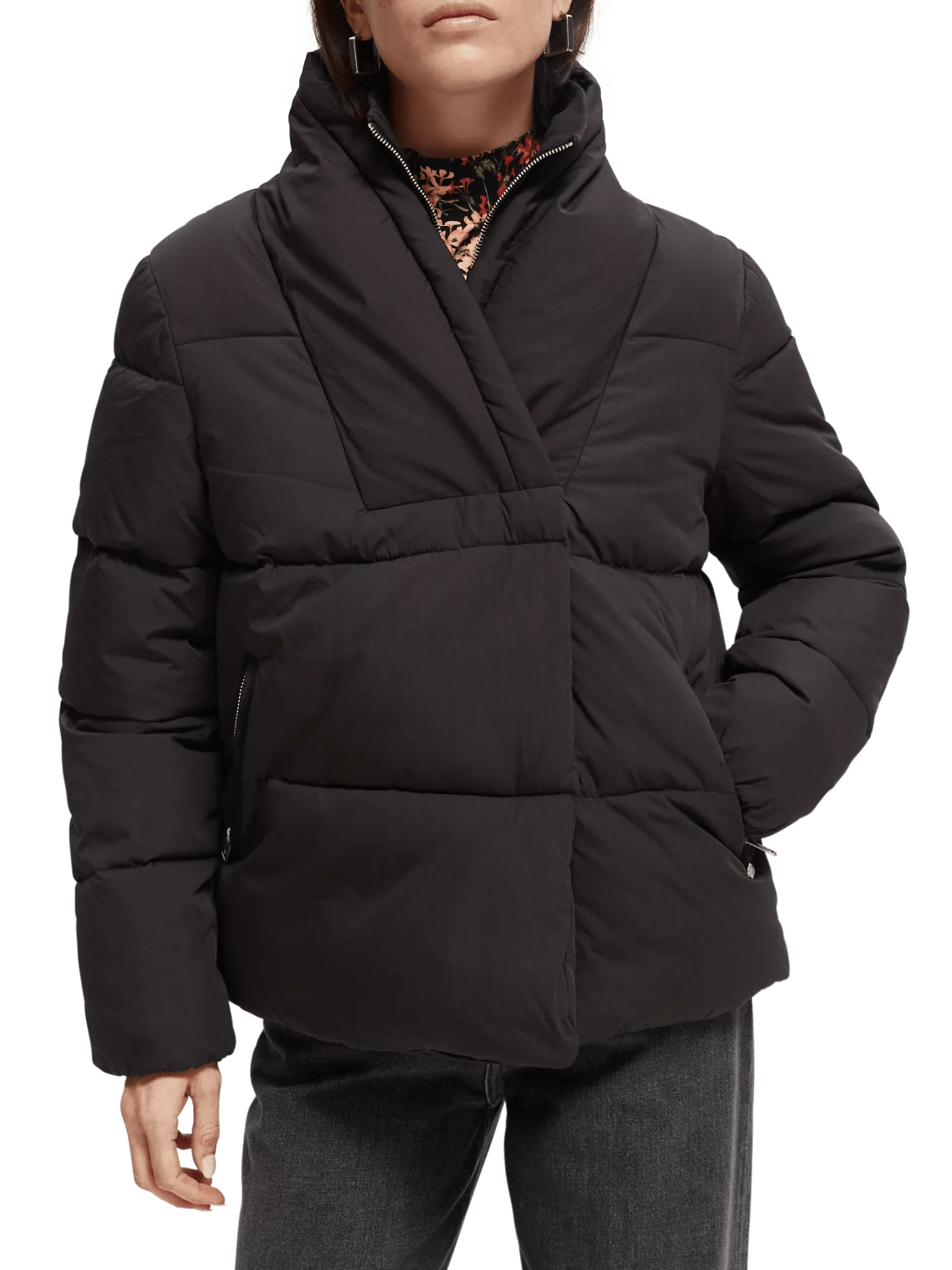 Scotch & Soda Asymmetrical V-neck puffer jacket NHD-CRP